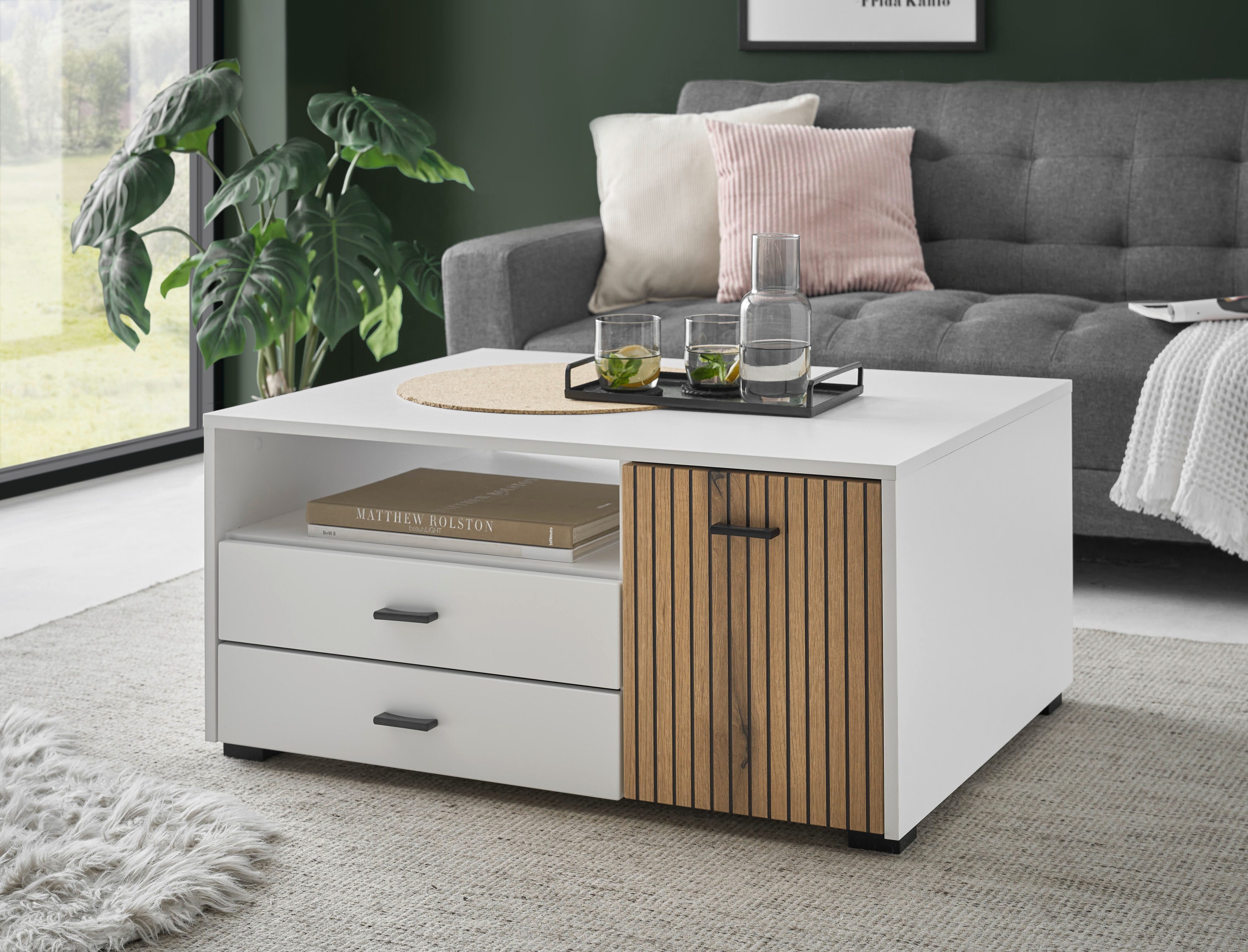 INOSIGN Salontafel Hudson in moderne trendkleur, handgrepen van metaal (zwart), breedte 90 cm salontafels wit