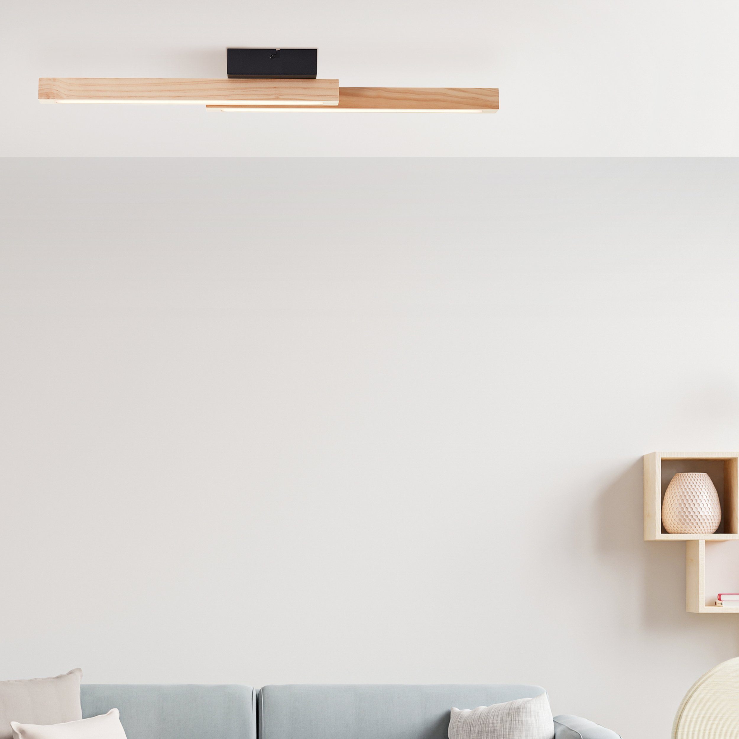 Brilliant Leuchten Led-plafondlamp Arion 62 x 7 x 12 cm, 1500 lumen, 3000 k, hout/metaal, zwart/licht hout (1 stuk)
