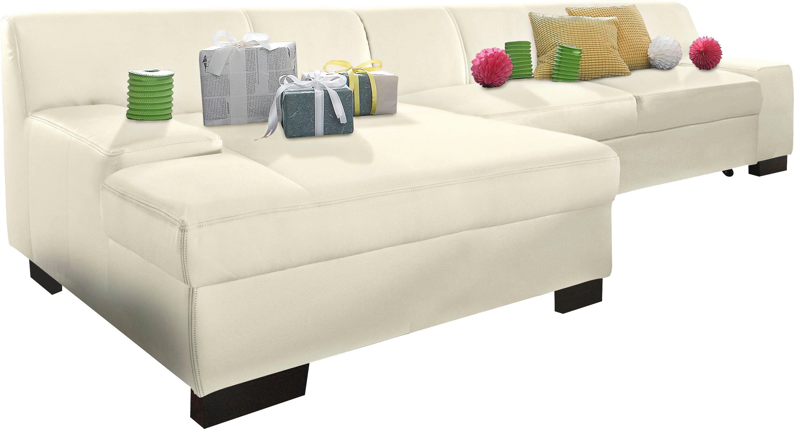 DOMO collection Hoekbank Norma, elegant en modern, met platte armleuningen, L-vorm