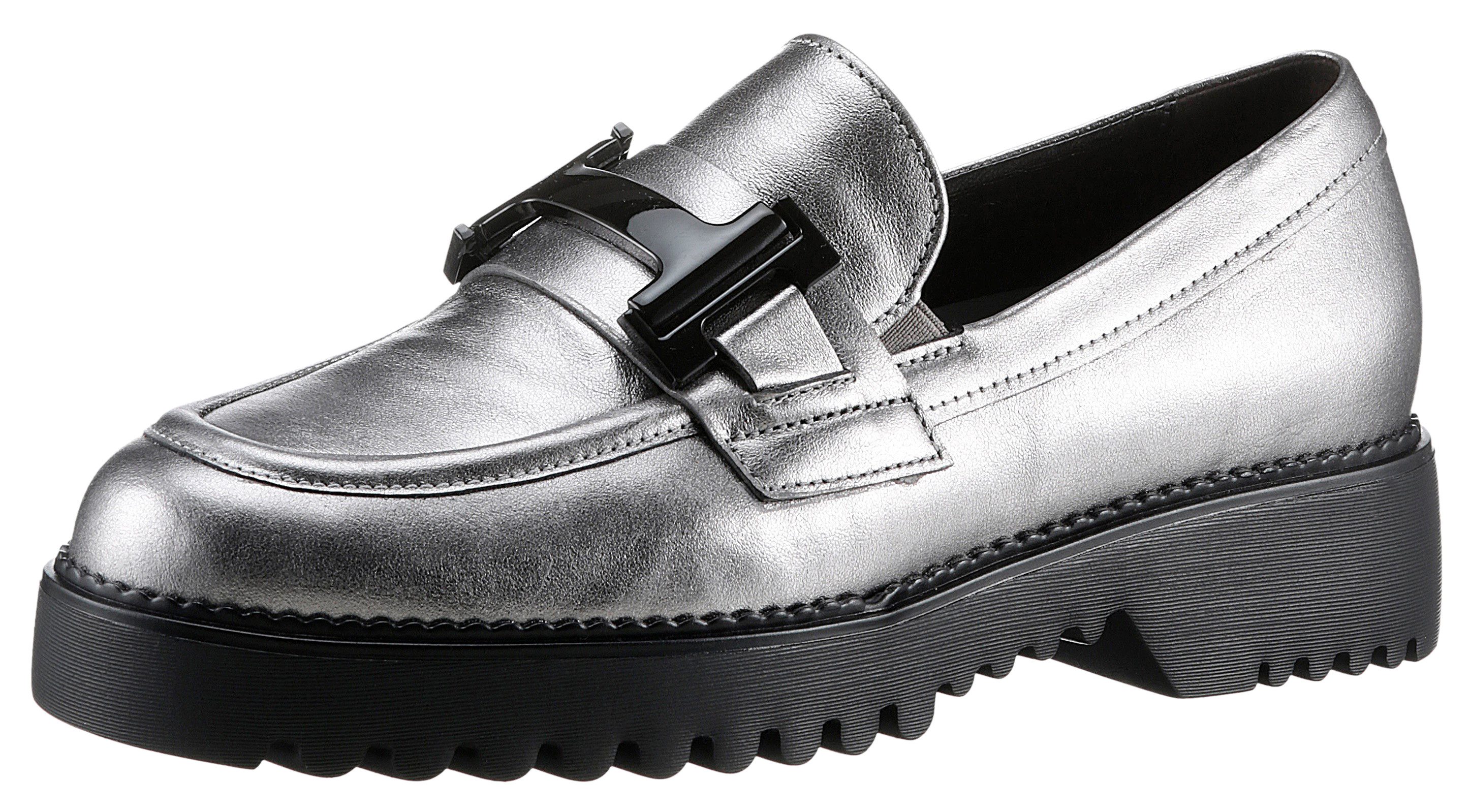 Gabor Loafers Florence hakken, slippers, lage schoen, instapschoen in breedte g (=breed) dames loafers maat 35 EU zilver(kleur)
