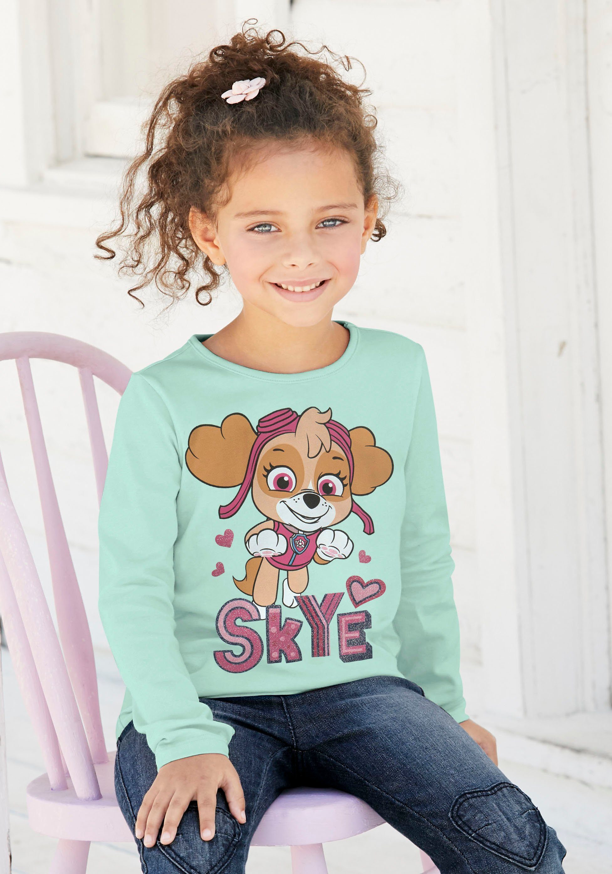 PAW PATROL Shirt met lange mouwen Skye Print met glitterdetails