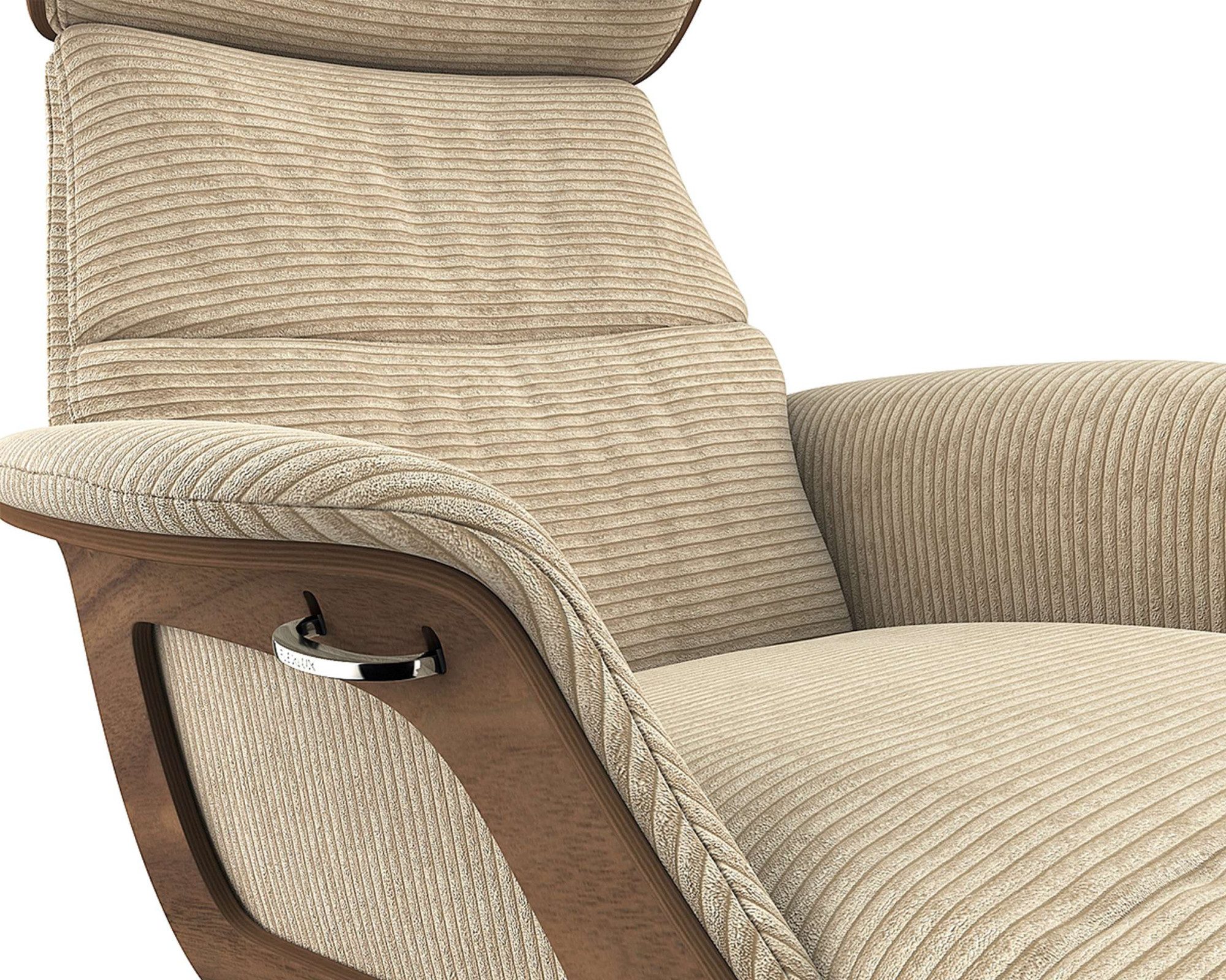 FLEXLUX Loungestoel Clement chaise longue, relaxstoel, ligstoel Rug- en hoofdsteunverstelling, armleuning, walnoot, voet van aluminium