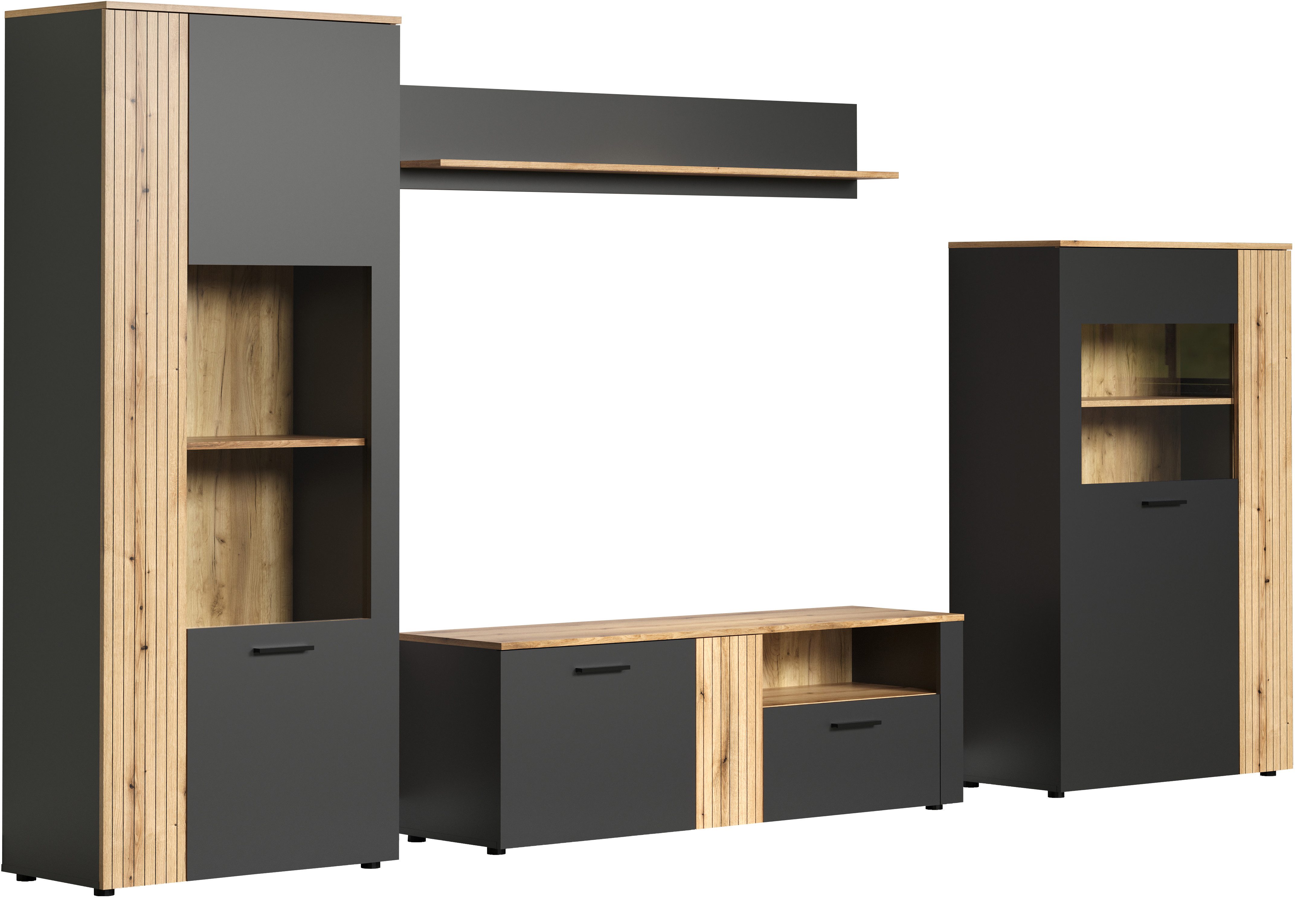 INOSIGN Wandmeubel Estepona Woonkamermeubilair met groevenlook - (B/D/H): 340/42/195 cm (complete set, 4-delig)