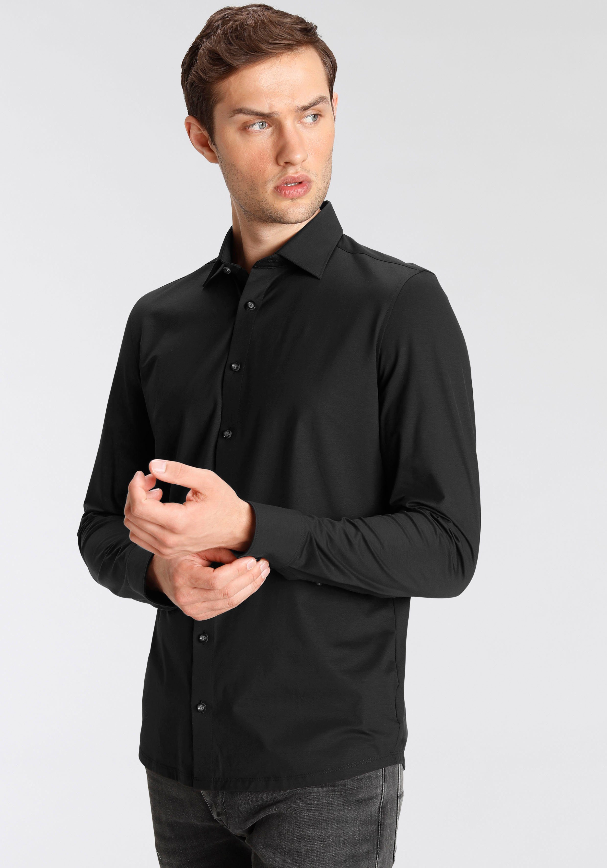 OLYMP Businessoverhemd Level Five body fit jersey shirt heren zakelijke overhemden maat 44 zwart