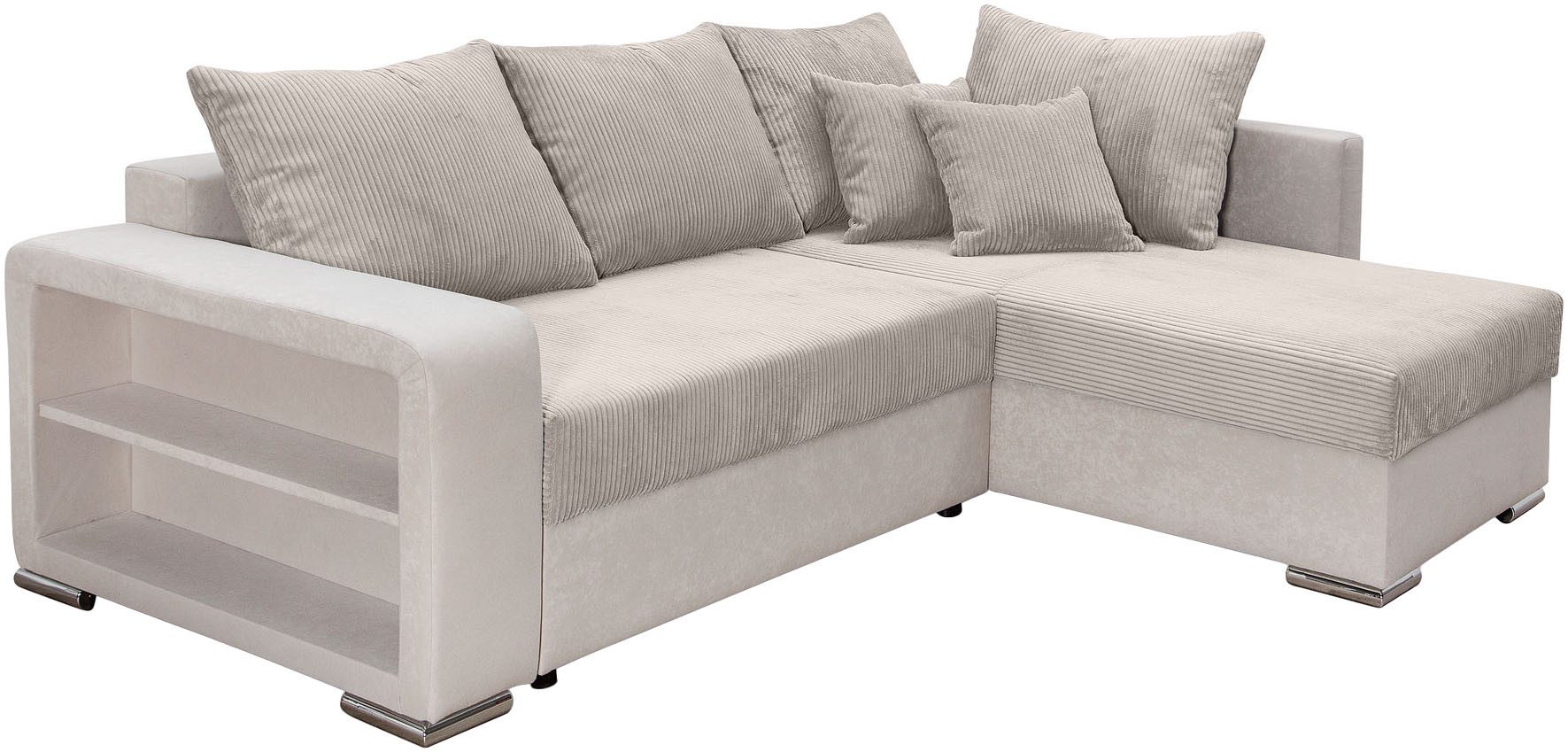 COLLECTION AB Hoekbank L-model Regalarmleuning met LED RGB verlichting, bedfunctie en bedbox