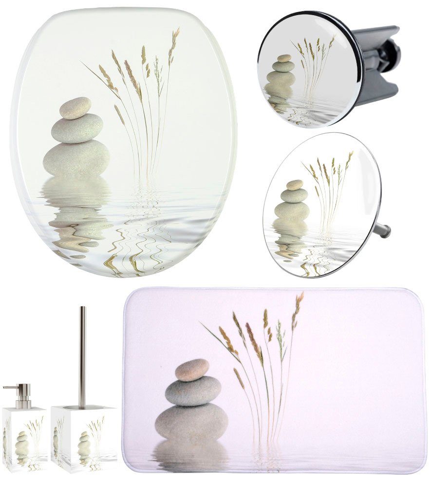 Sanilo Set badkameraccessoires Balance bestaand uit toiletzitting, badmat, stop, zeepdispenser, toiletborstel (complete set, 6-delig)