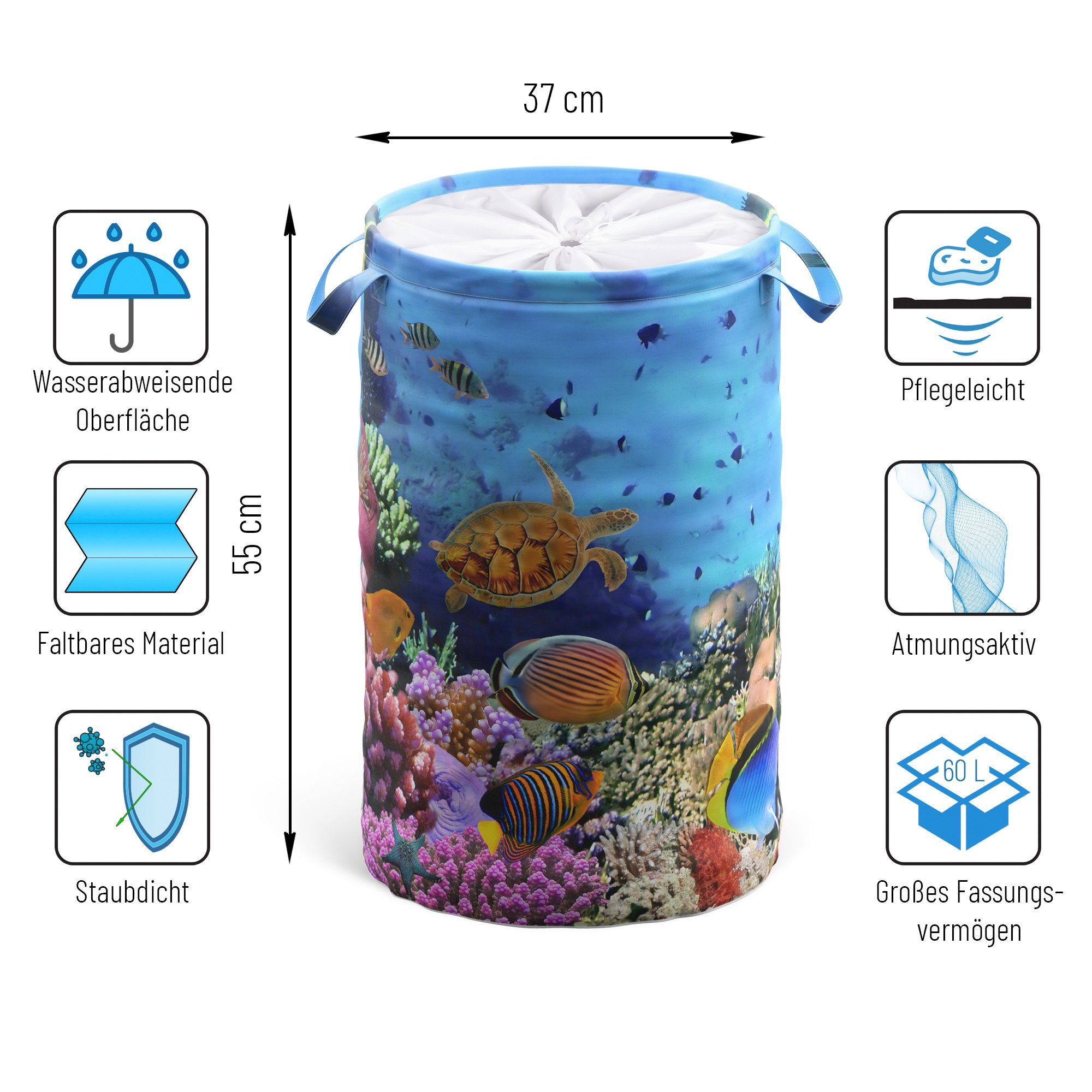 Sanilo Wasmand Ocean 60 liter, opvouwbaar, met bescherming tegen inkijk