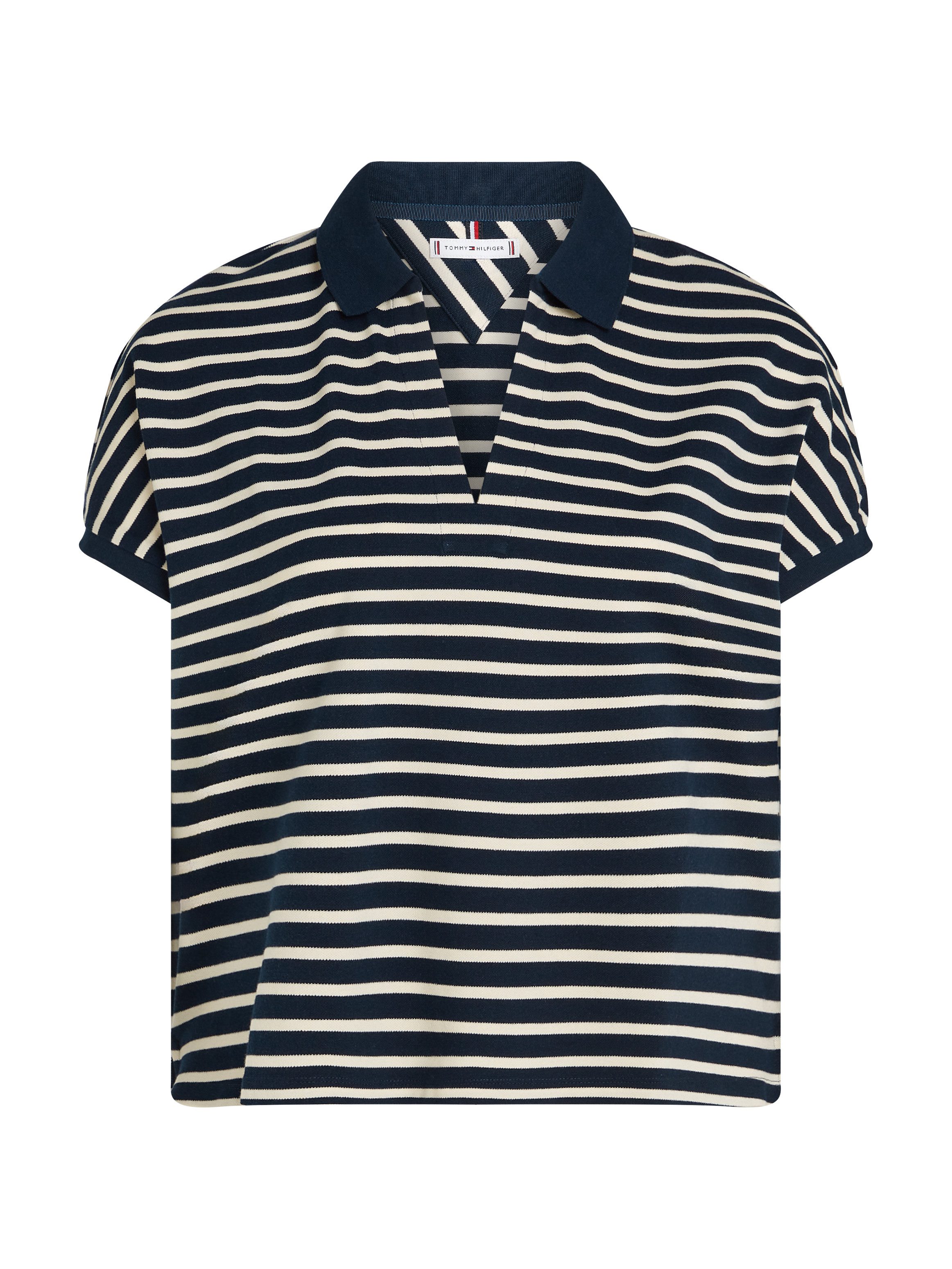 Tommy Hilfiger Curve Poloshirt CRV LYOCELL OPEN-NK POLO SS in grote maten, polokraag, streep patroon