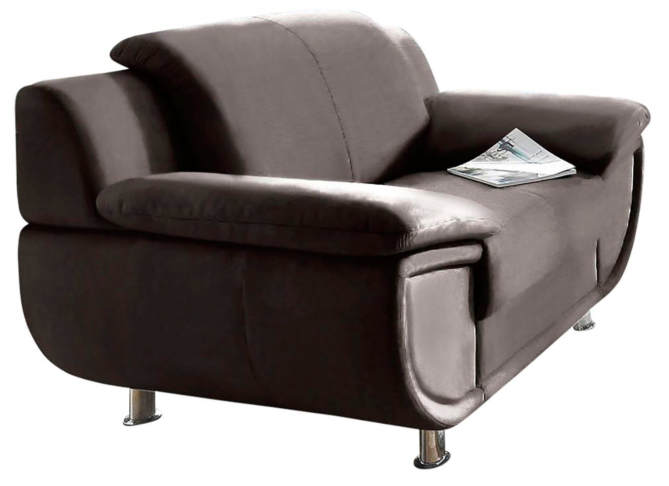 TRENDMANUFAKTUR Fauteuil Rondo, breedte 121 cm, brede armleuningen, chromen poten