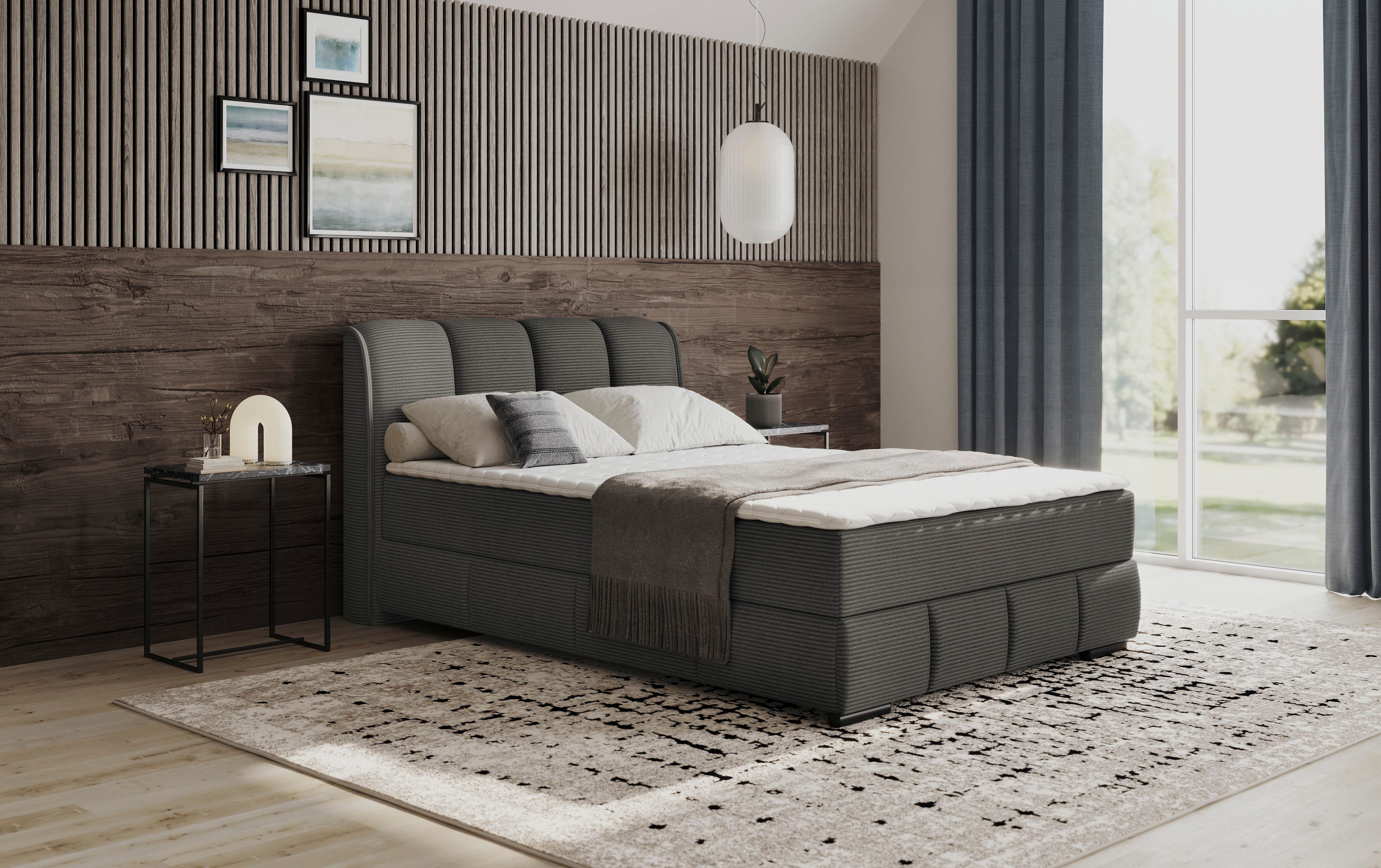 INOSIGN Boxspring Bethany met bedkist, incl. matras Topmatras en sierkussen, in verschillende hardheden beschikbaar boxsprings grijs