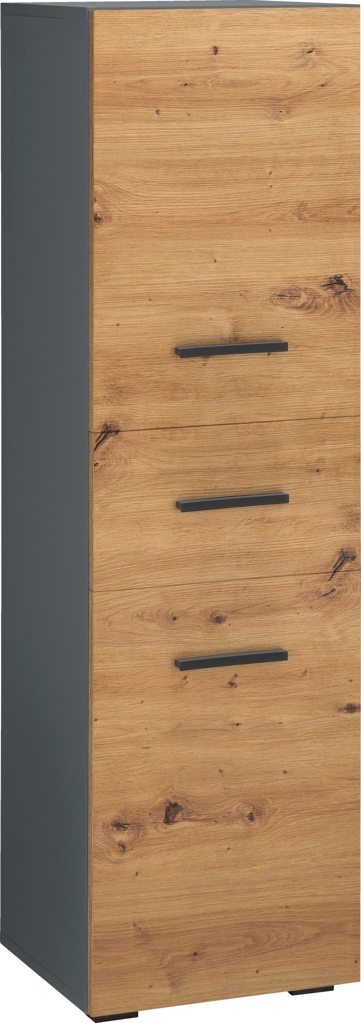 INOSIGN Halfhoge kast Skara met 1 verstelbare plank achter iedere deur en 1 lade, met zwarte grepen, breedte 38 cm, hoogte 130 cm