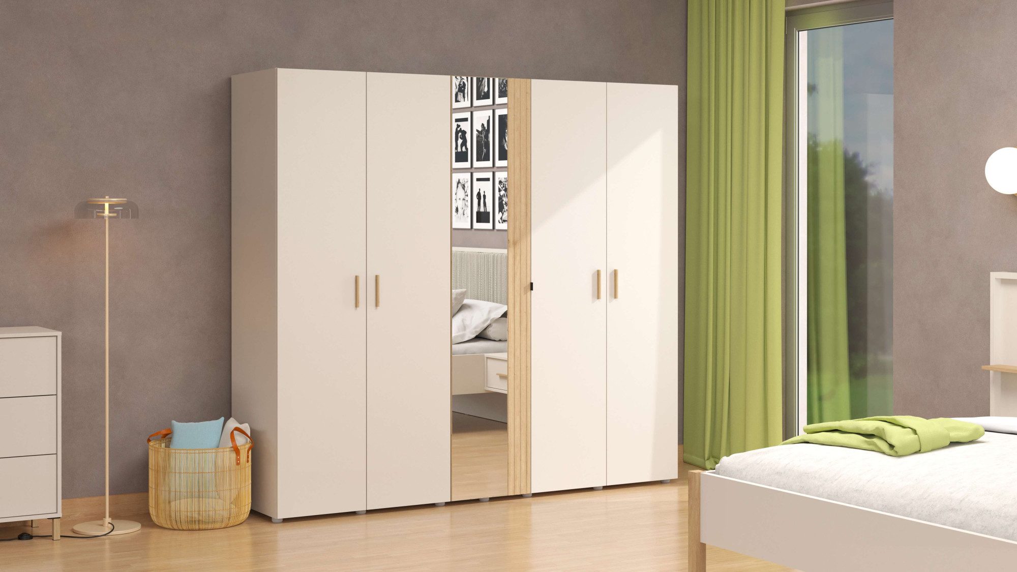 Home affaire Kledingkast Belfort, Schlafzimmerschrank mit Spiegel, 225 cm