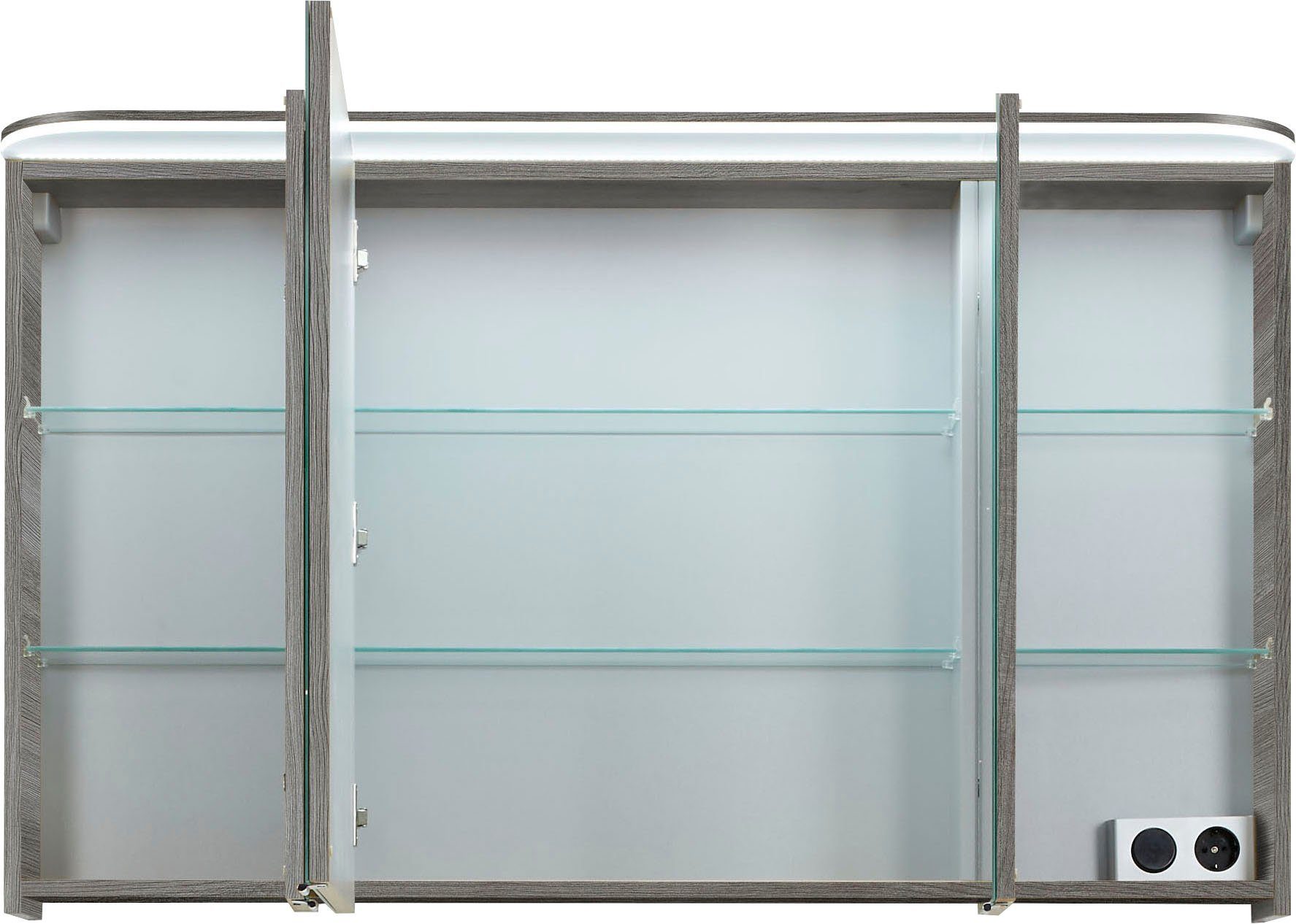 Saphir Spiegelkast Balto sprint badkamerkast met led-kransarmatuur, 120 cm breed, 3 deuren Schakelaar-/ stopcontactcombinatie, inclusief deurdemper, 987LM, 12 V led