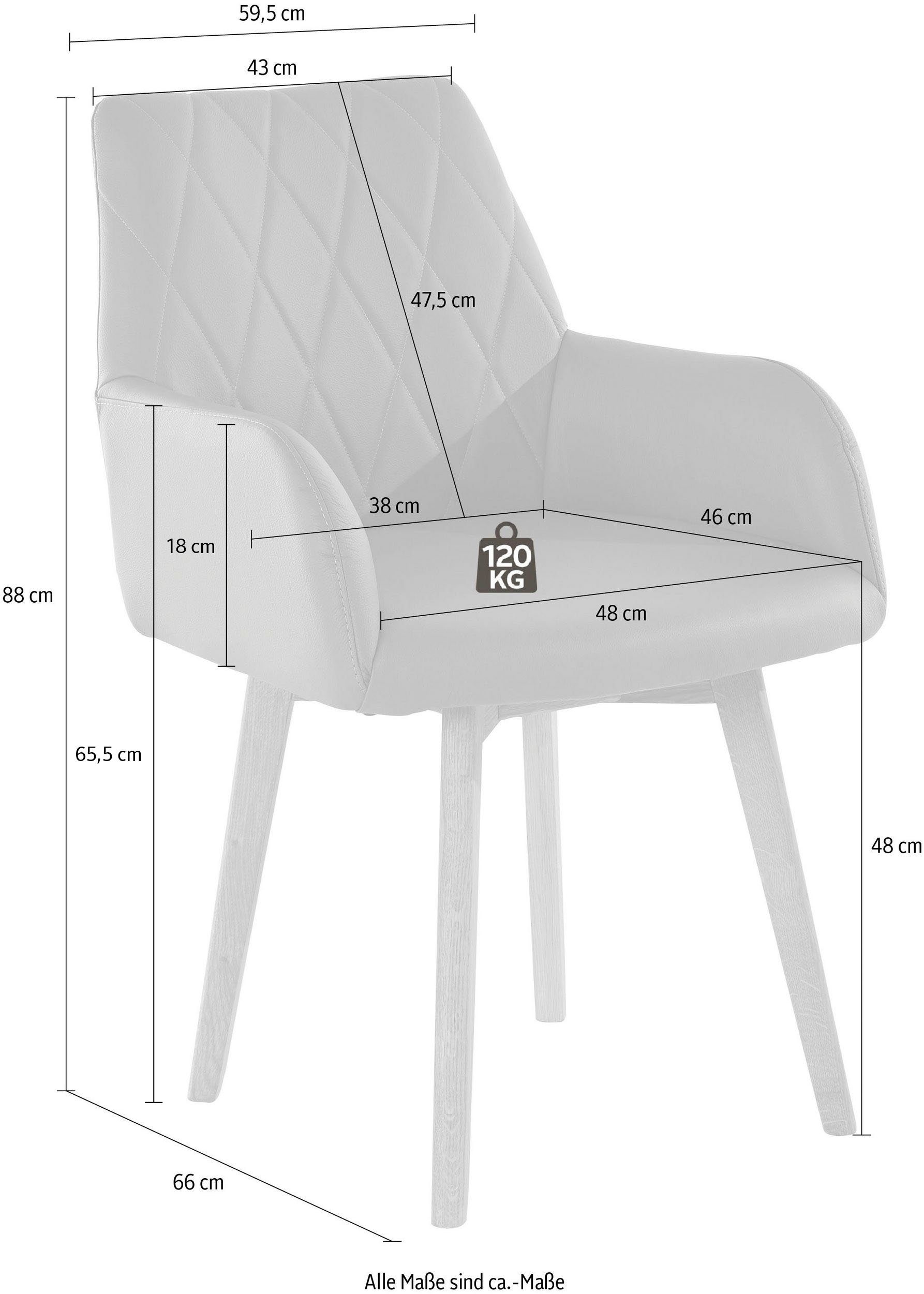 Home affaire Eetkamerstoel Brest Fauteuil in leer of microvezel, geolied massief eiken frame (2 stuks)