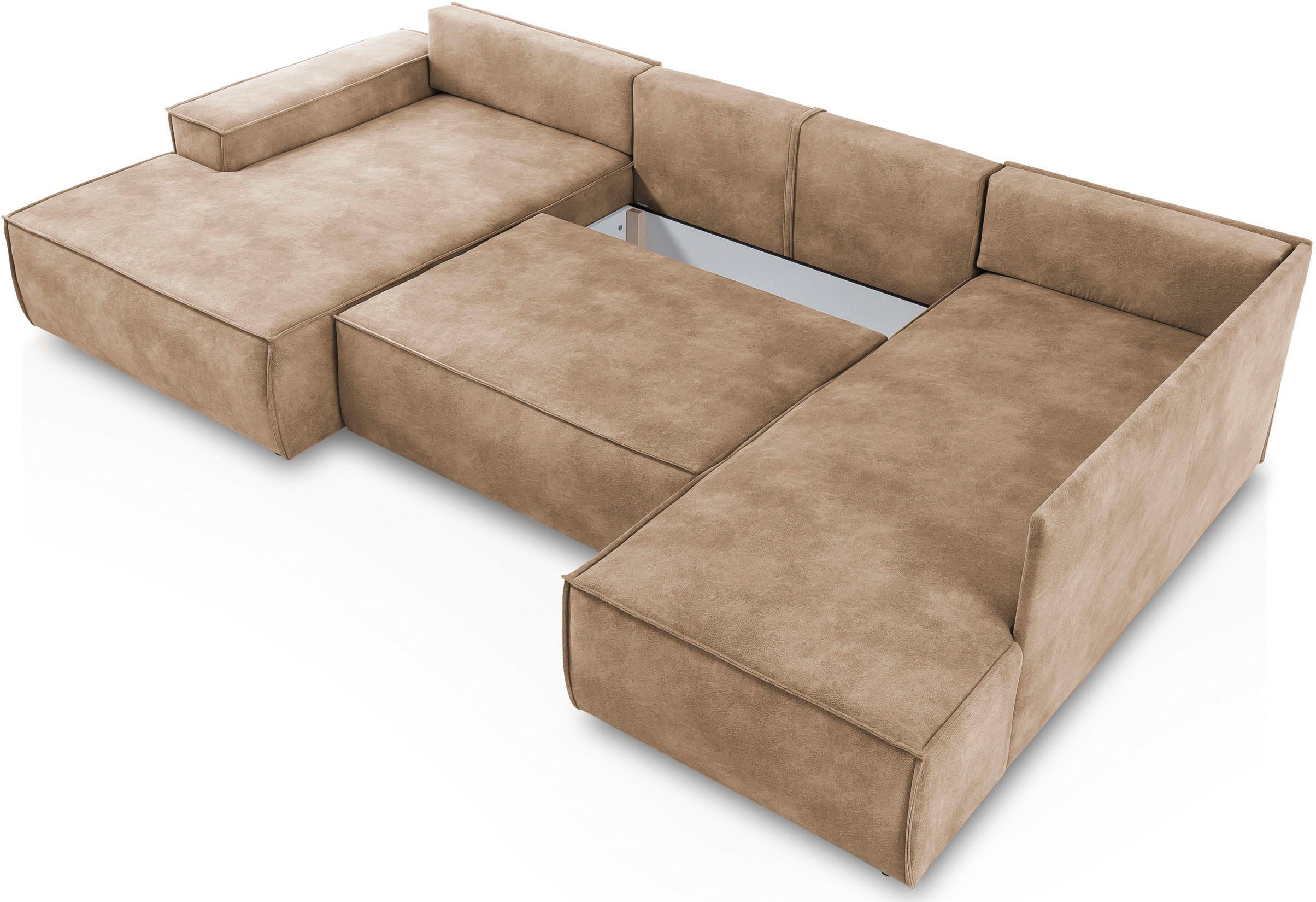 Home affaire Zithoek SHERWOOD 329 cm, U-vorm, slaapbank, Slaapfunctie met bedkist (194x139 cm), cord, vintage, fluweel