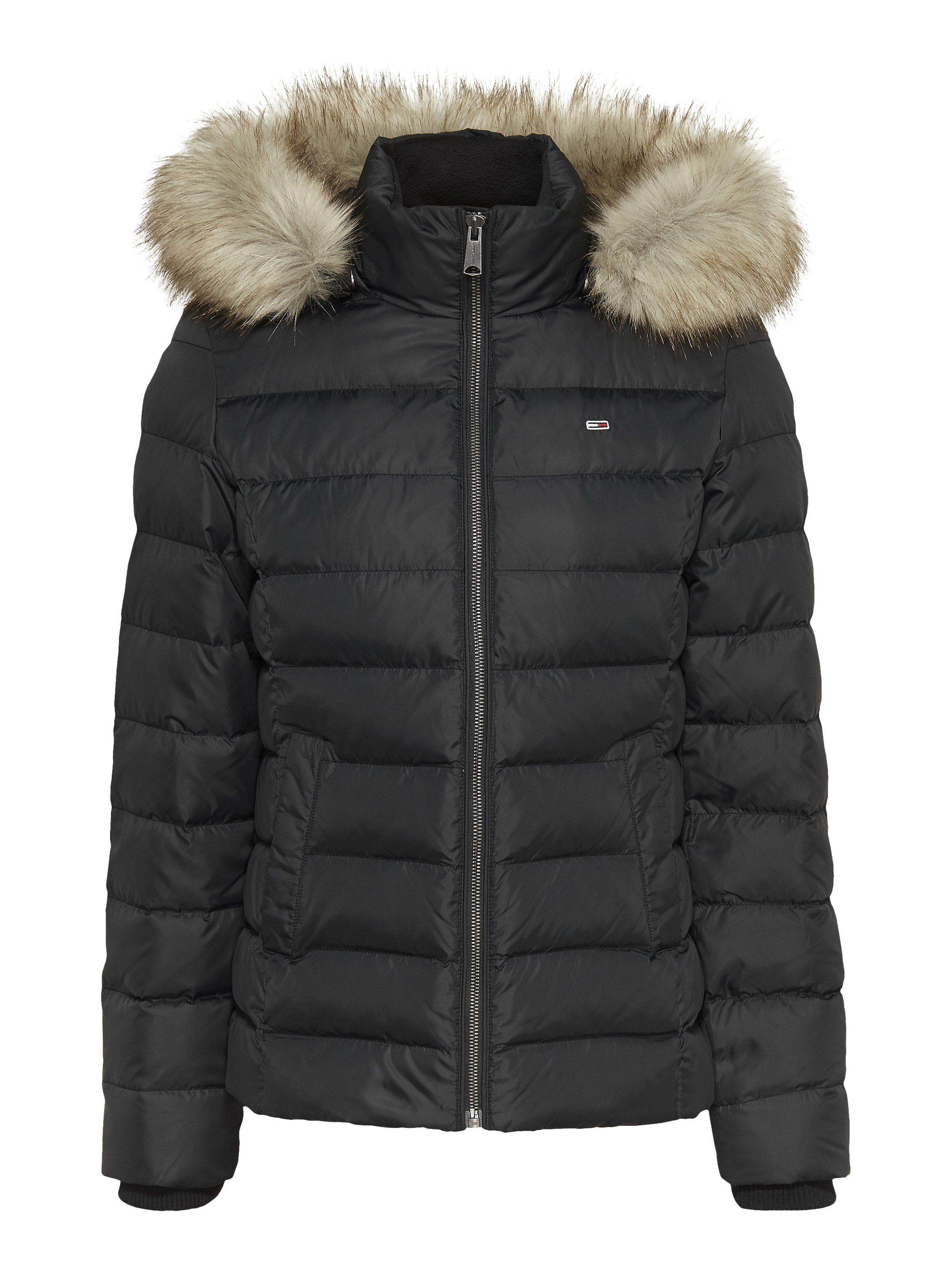TOMMY JEANS Donsjack BASIC HOODED DOWN JACKET met imitatiebont aan de capuchon & tommy jeans-merklabel