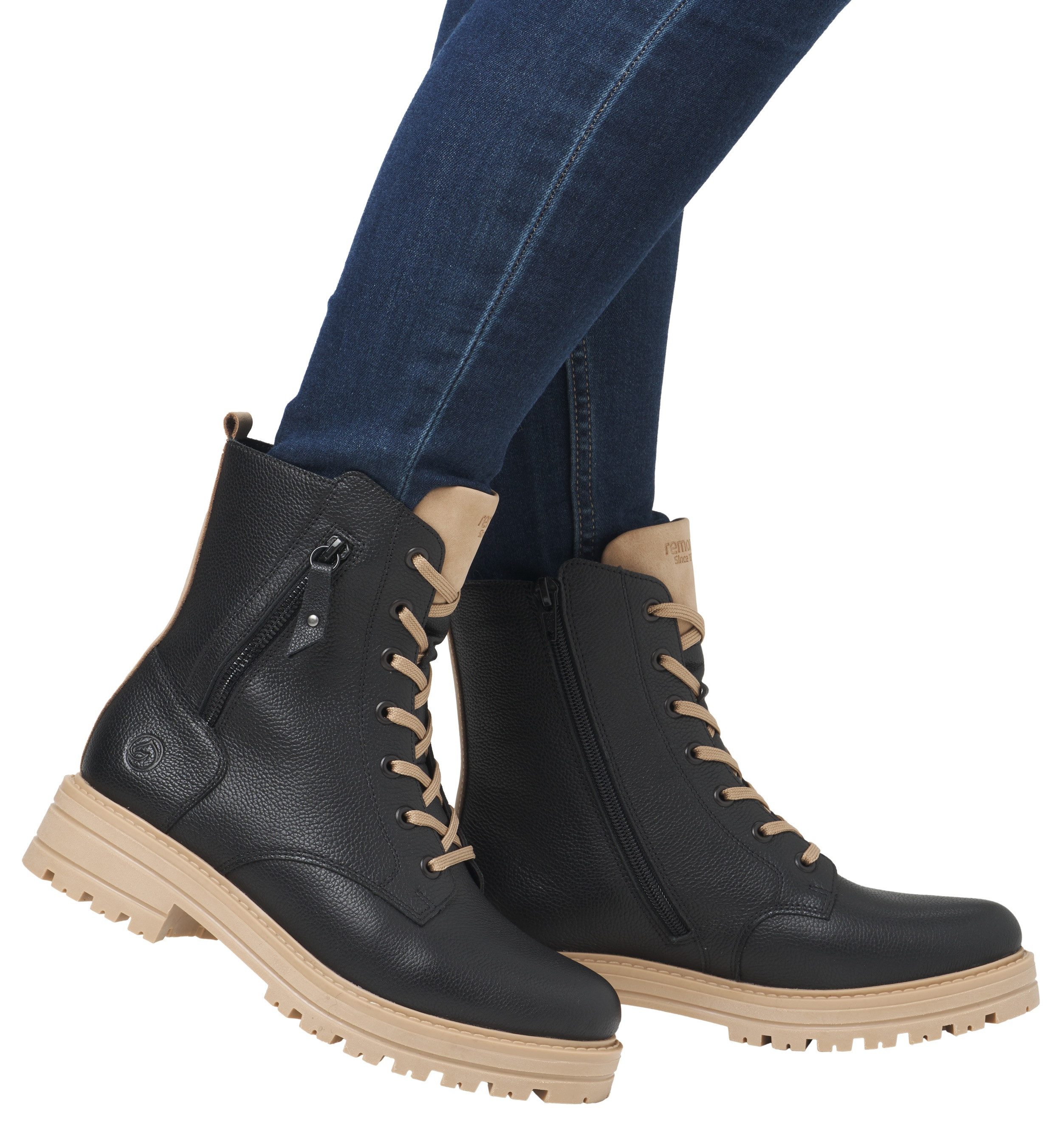 Remonte Winterlaarzen hakken, winter-enkellaars, veterschoenen met decoratieve ritssluiting