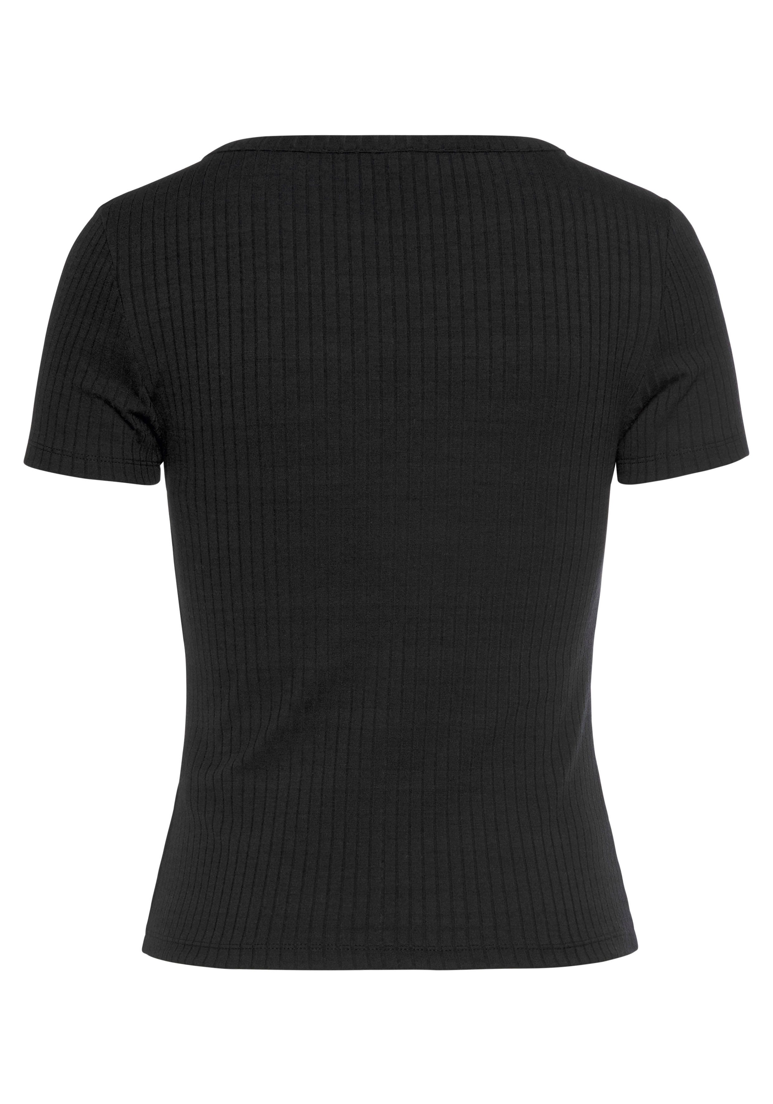 Lascana Shirt met korte mouwen van geribde stof met decoratieve knoopsluiting, t-shirt, v-hals