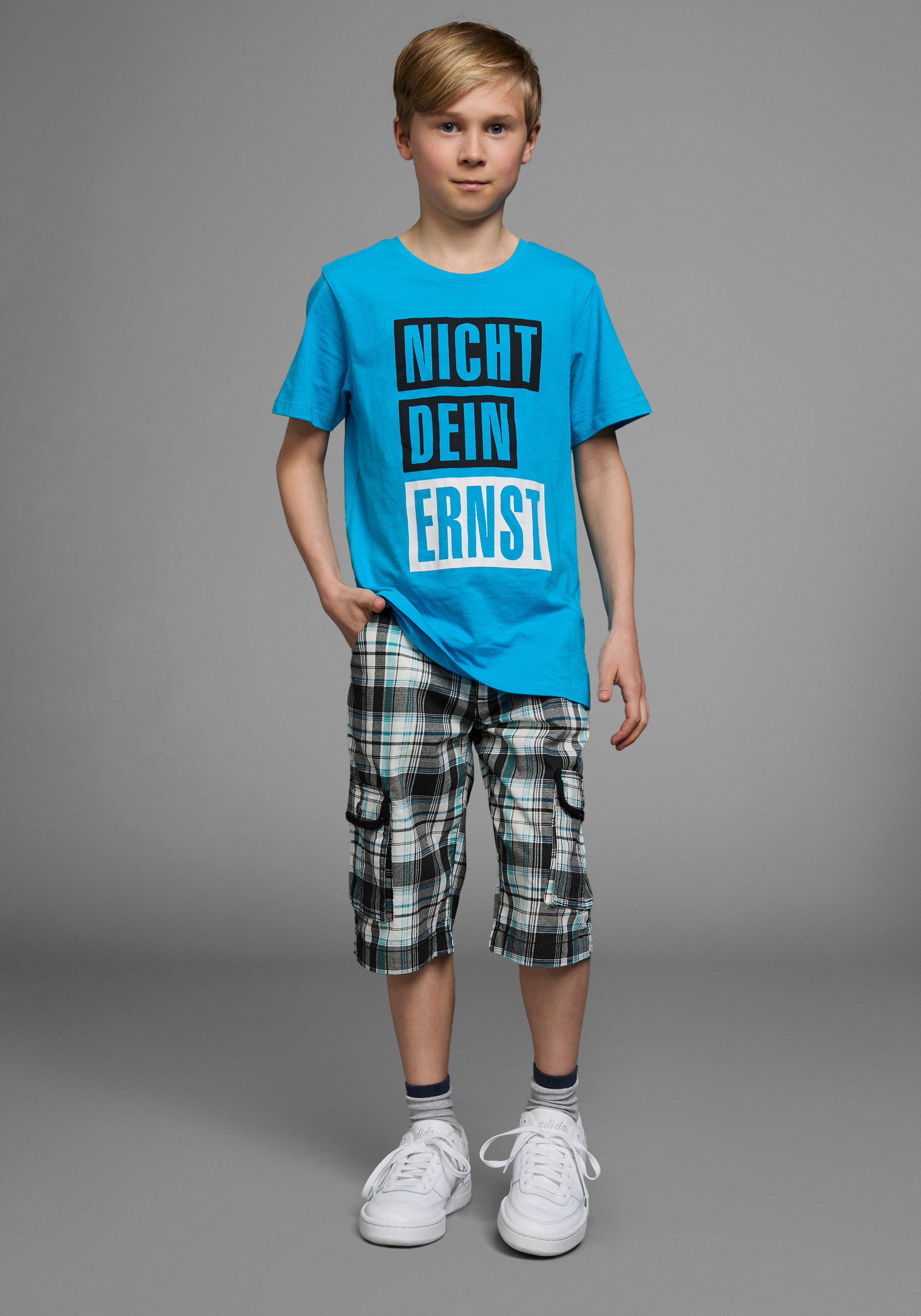 KIDSWORLD Short 2-delige bermuda’s met riem, geruite cargobermuda’s (set, 2-delig)