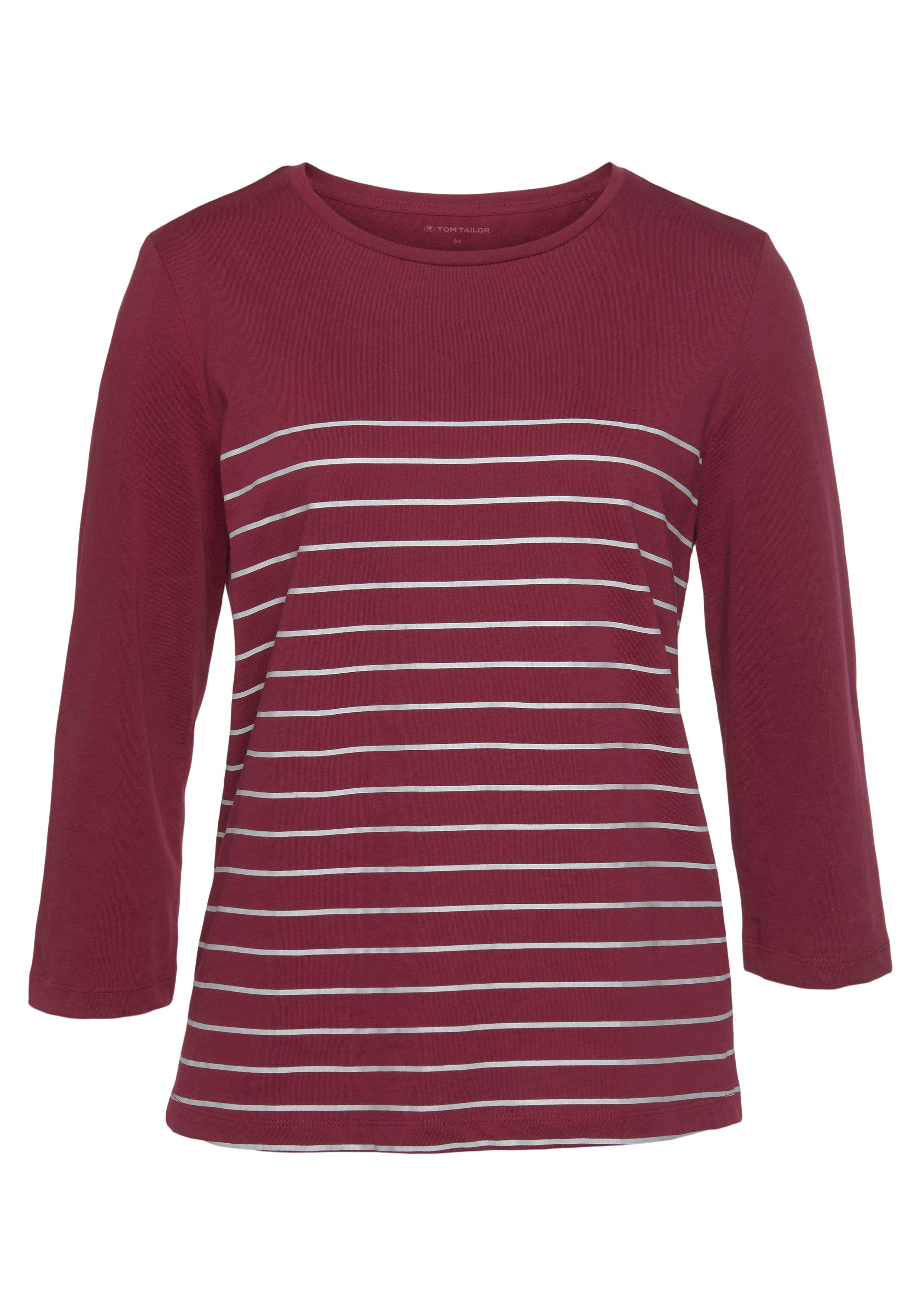 Tom Tailor Shirt met 3/4-mouwen dubbel - strepen + uni (2-delig, Set van 2)