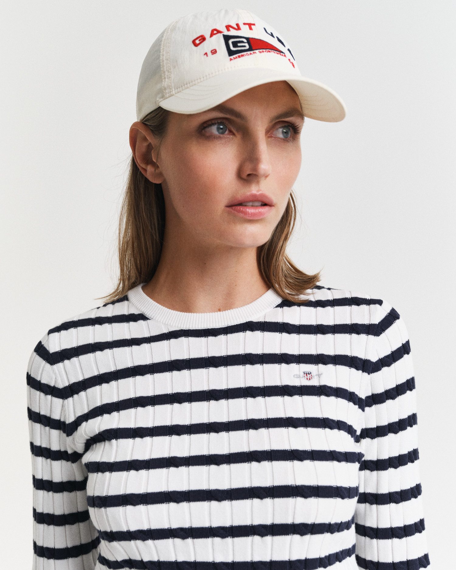 Gant Trui met ronde hals STRETCH COTTON CABLE STRIPE C-NECK