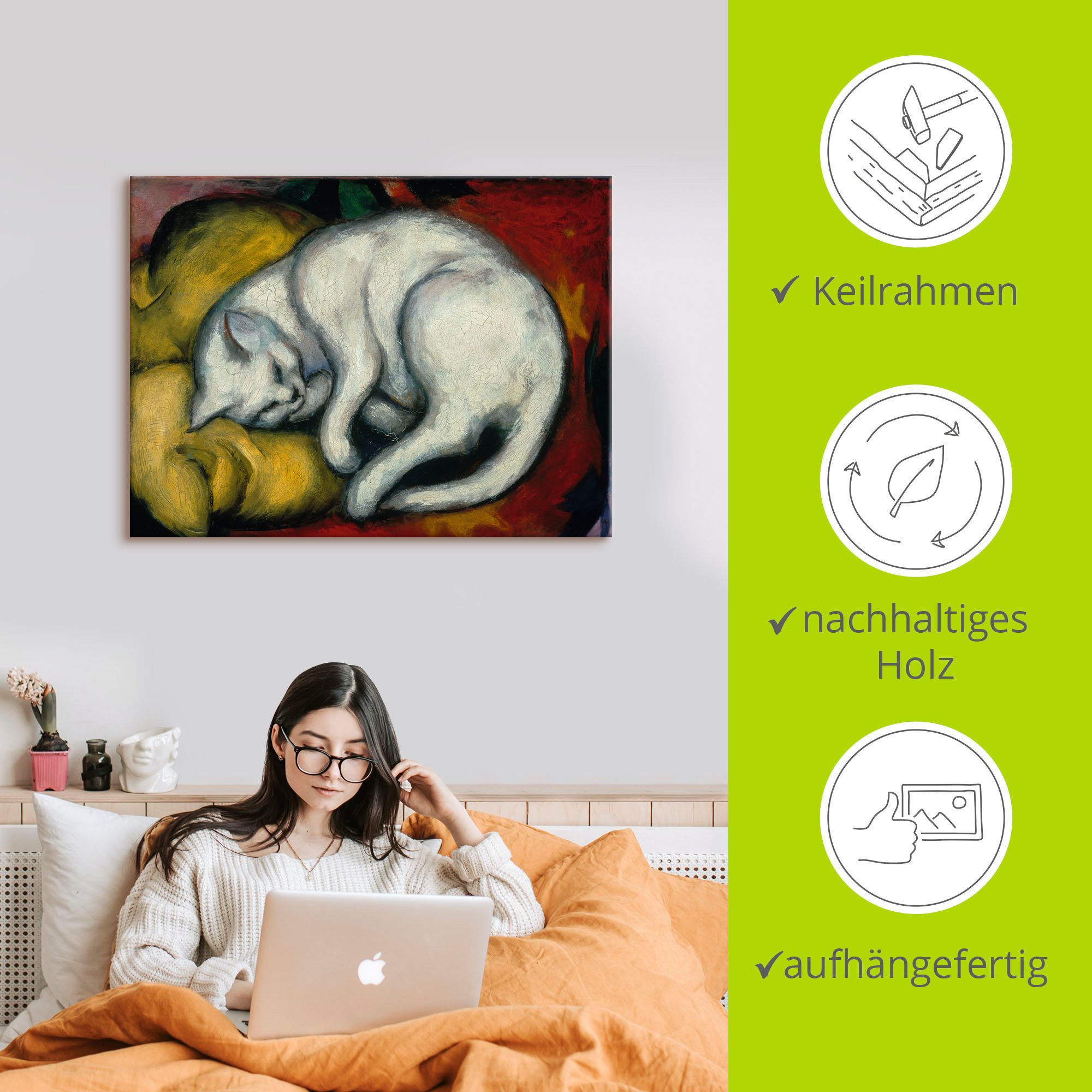 Artland Artprint De witte kat. 1912 als artprint van aluminium, artprint voor buiten, artprint op linnen, poster in verschillende maten. maten