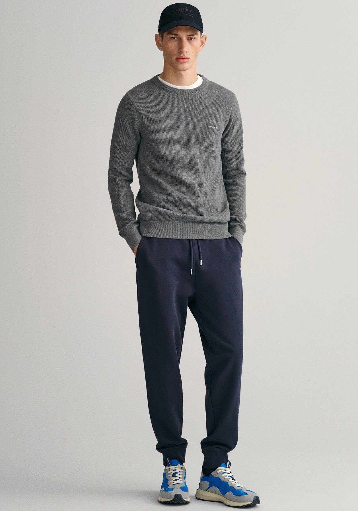 Gant Trui met ronde hals COTTON PIQUE C-NECK met logoborduursel op borsthoogte