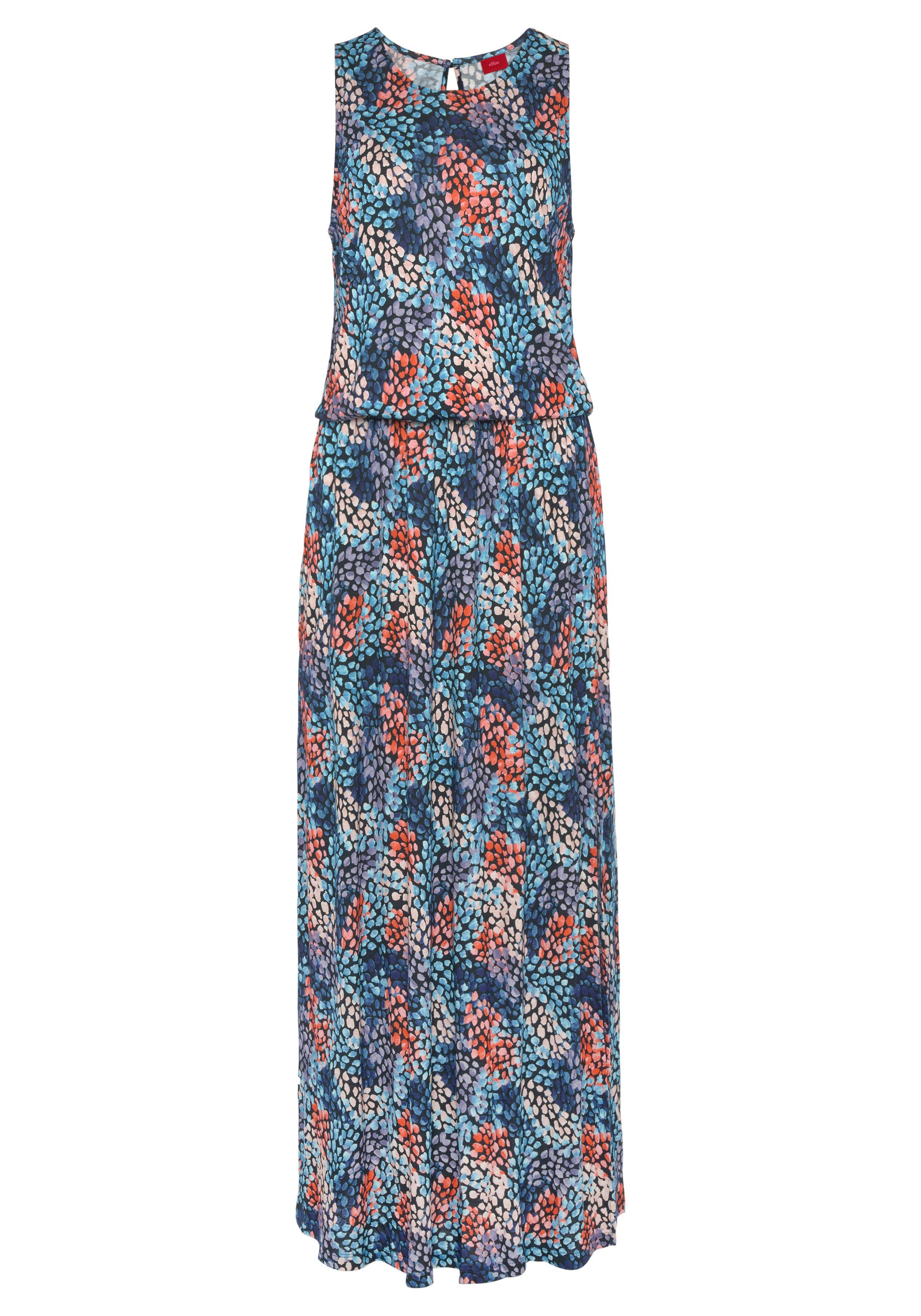 s.Oliver RED LABEL Beachwear Maxi-jurk met stippenprint en split, zachte jersey jurk, zomerjurk