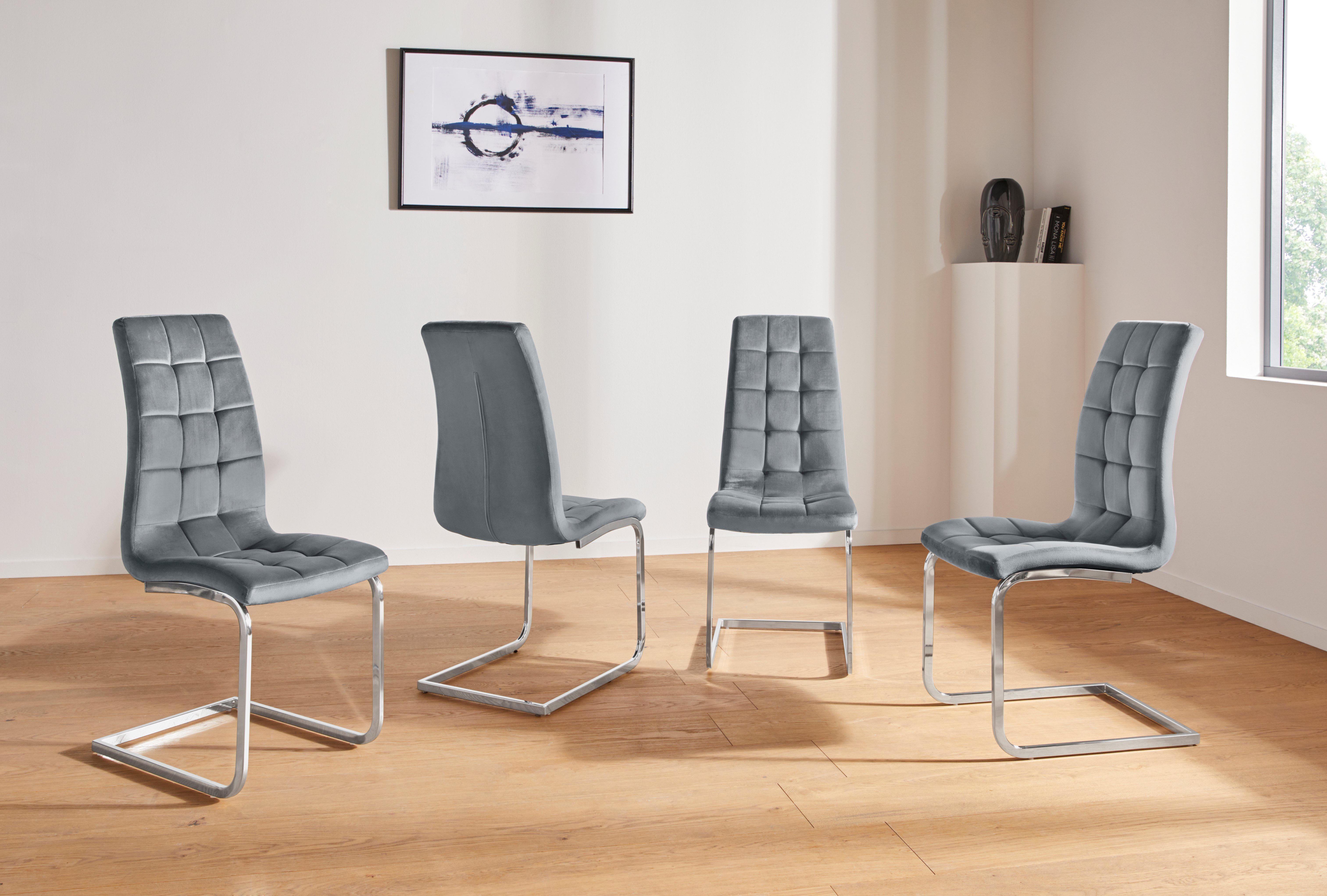 INOSIGN Vrijdragende stoel Lola set van 2 of 4, bekleding van imitatieleer of fluweelstof, chroom metalen frame (set)