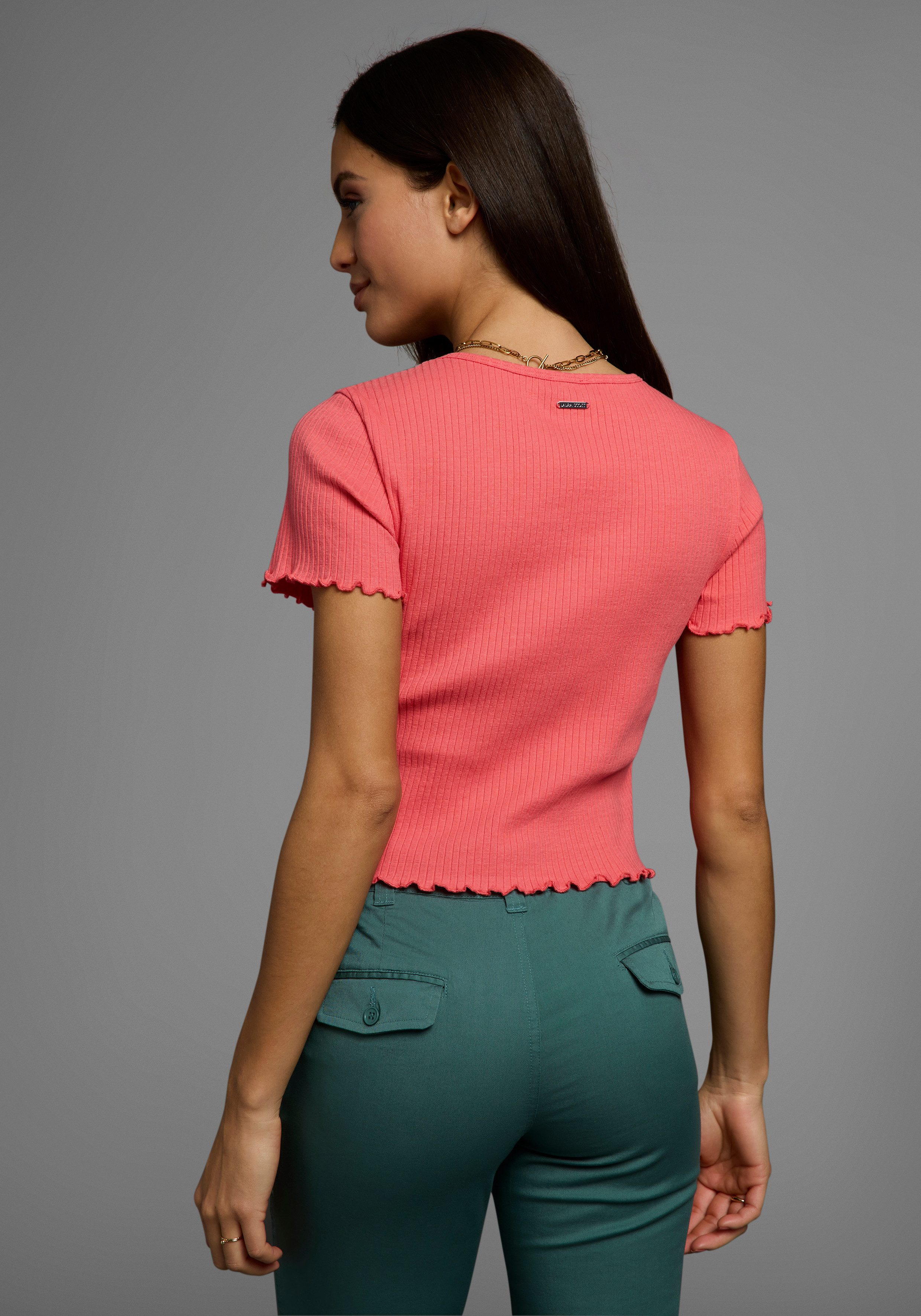 Laura Scott Shirt met korte mouwen met golvende zoom