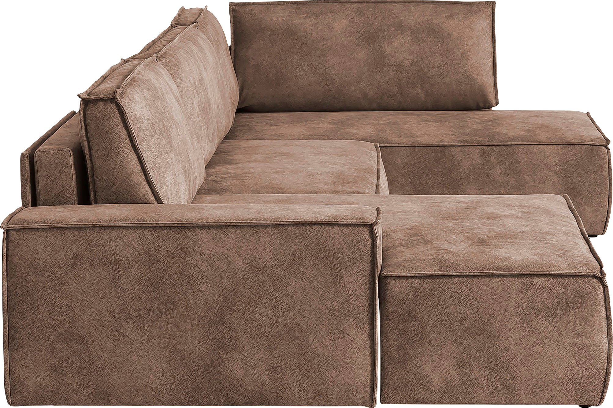 Home affaire Zithoek SHERWOOD 329 cm, U-vorm, slaapbank, Slaapfunctie met bedkist (194x139 cm), cord, vintage, fluweel
