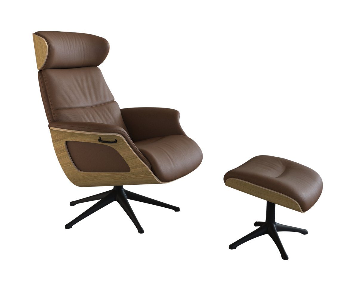 FLEXLUX Relaxfauteuil Clement relaxstoel, gestoffeerde stoel, ligstoel, TV-stoel, Rug- & hoofdsteunverstelling, draaibaar, armleuning eik, zwart voet