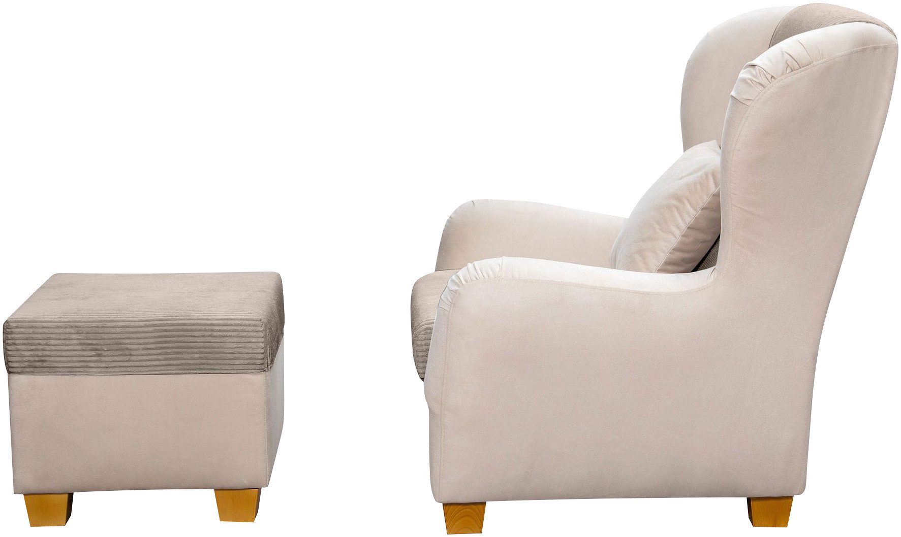 Home affaire Oorfauteuil Oliver Oorstoel, met poef, sierkussens, klassieke vorm (2 stuks)