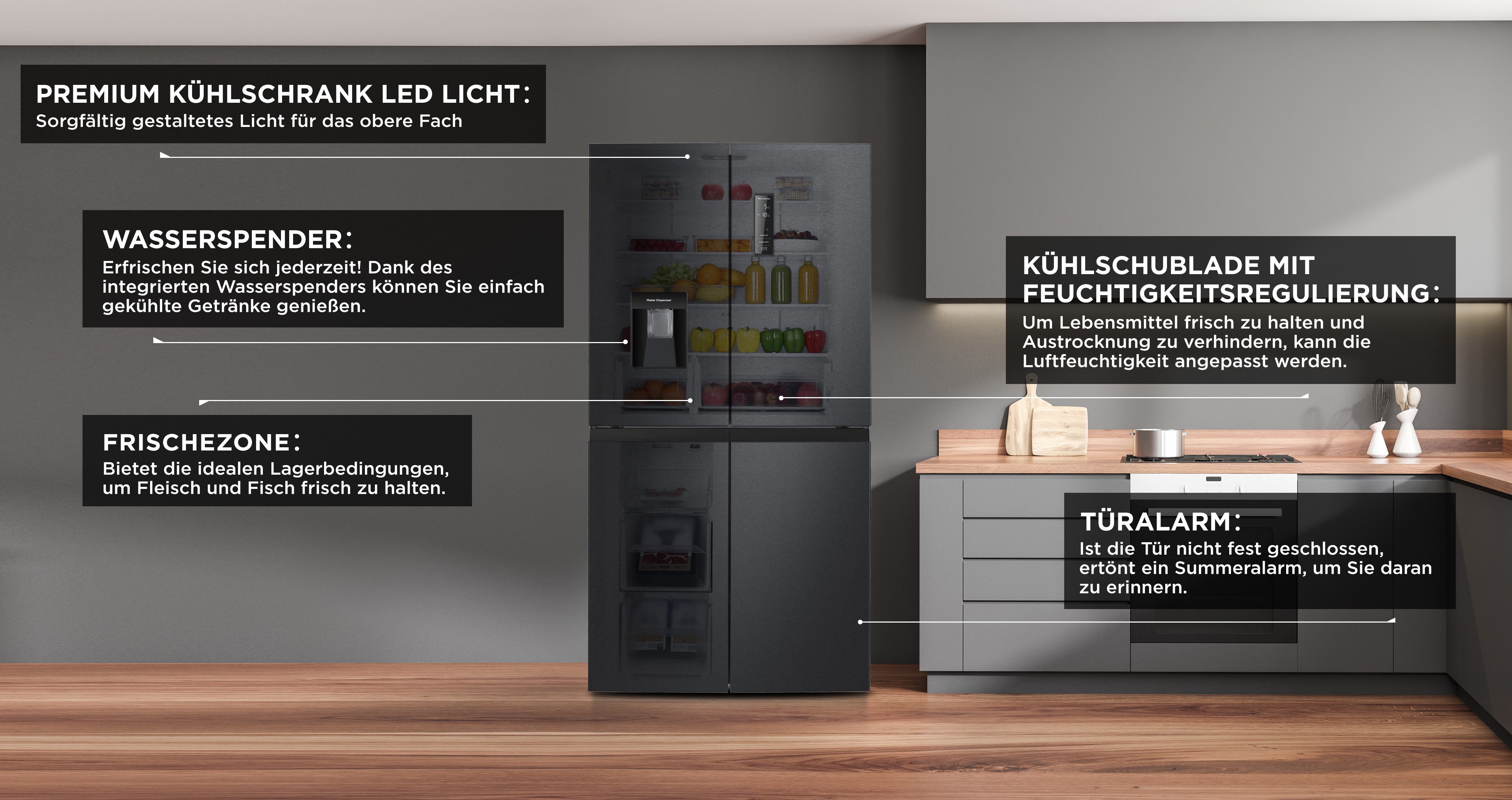 Hanseatic MultiDoor HCDC18080CWDI NoFrost, waterdispenser, display