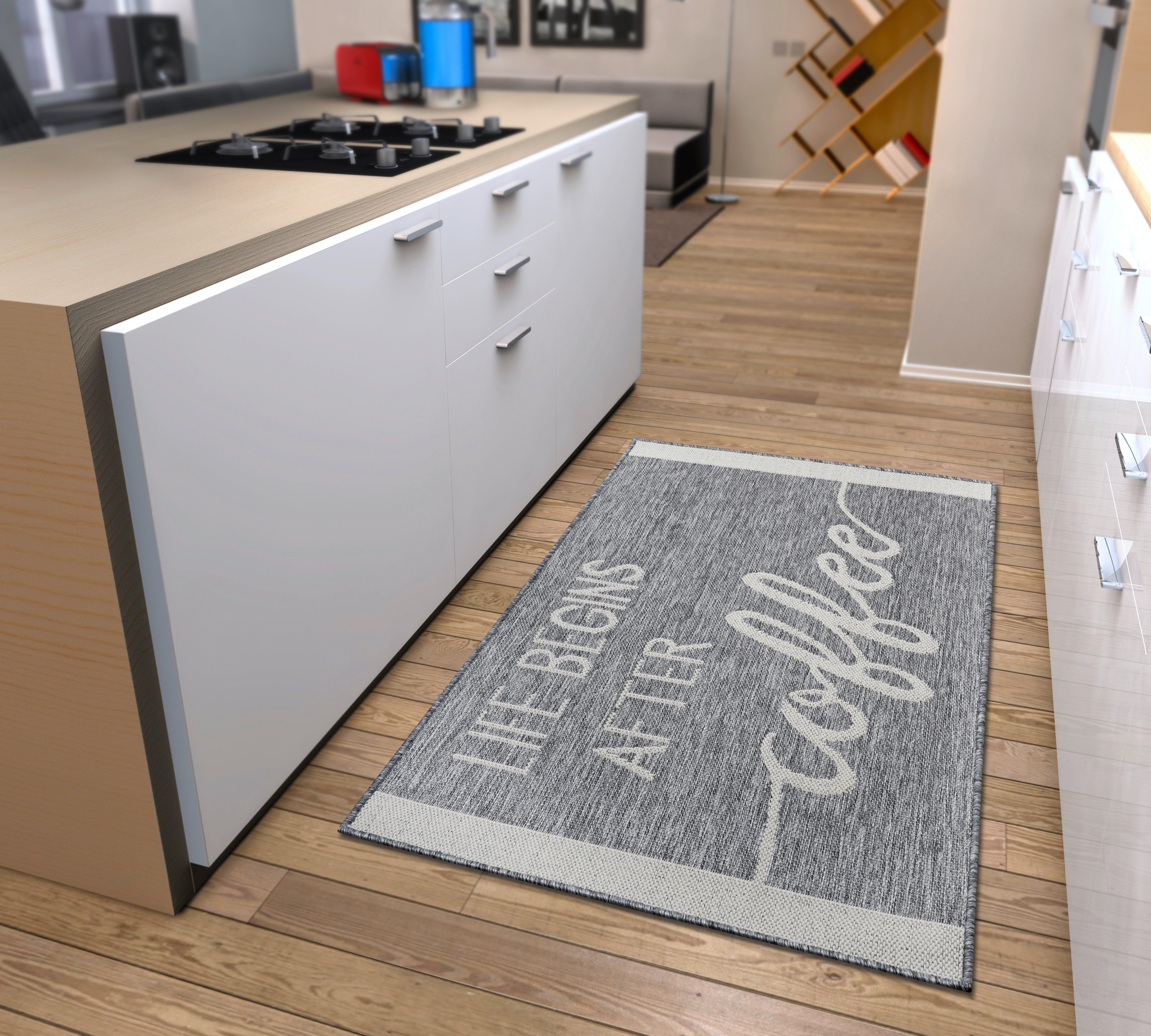 HANSE Home Keukenloper Life Begins After Coffee Loper, antislip, keukenkleed, keuken, vloerkleed, gemakkelijk in onderhoud