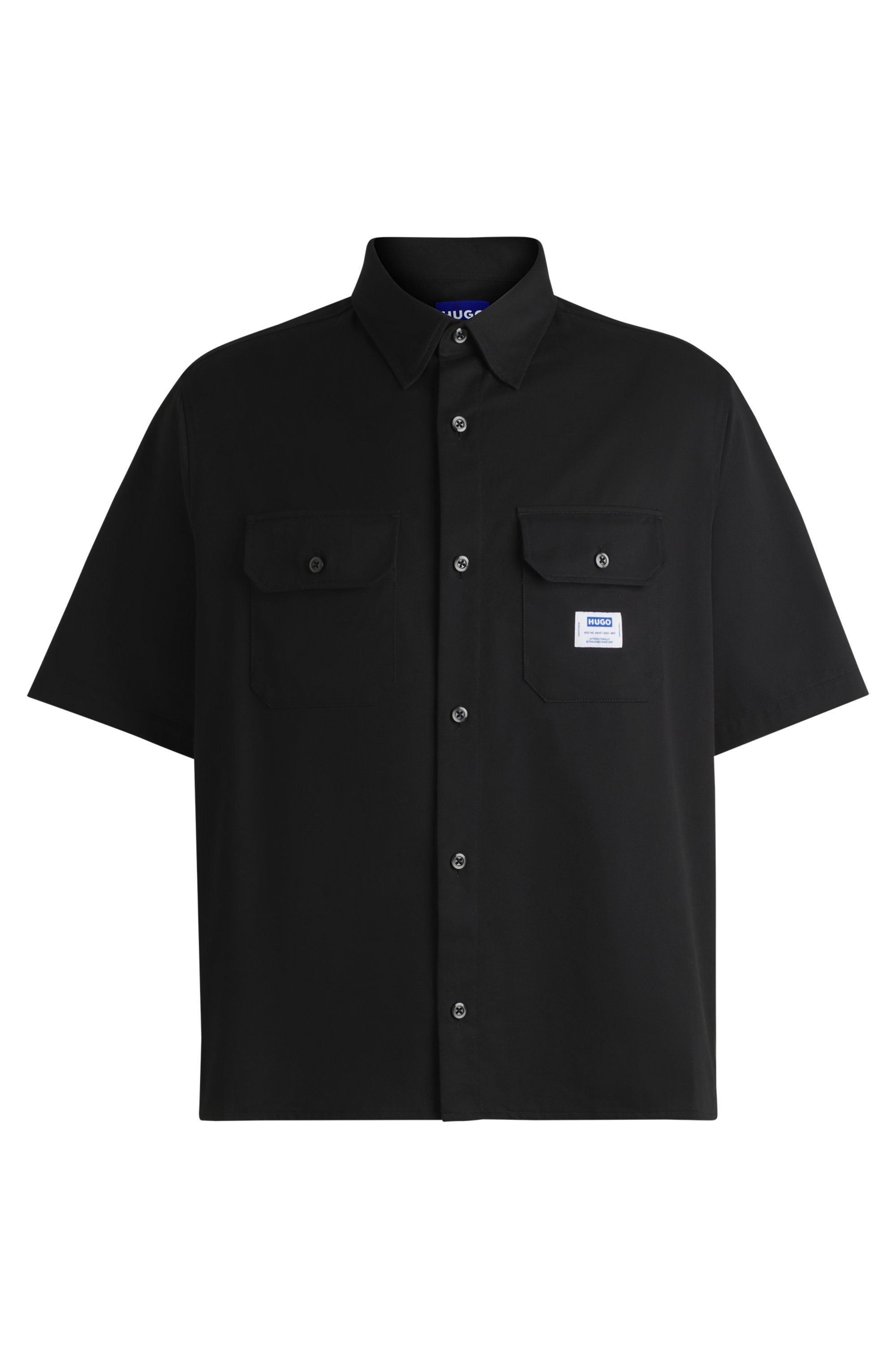 HUGO Blue Overhemd met korte mouwen Ekyno met contrasterend logo-badge op de borst