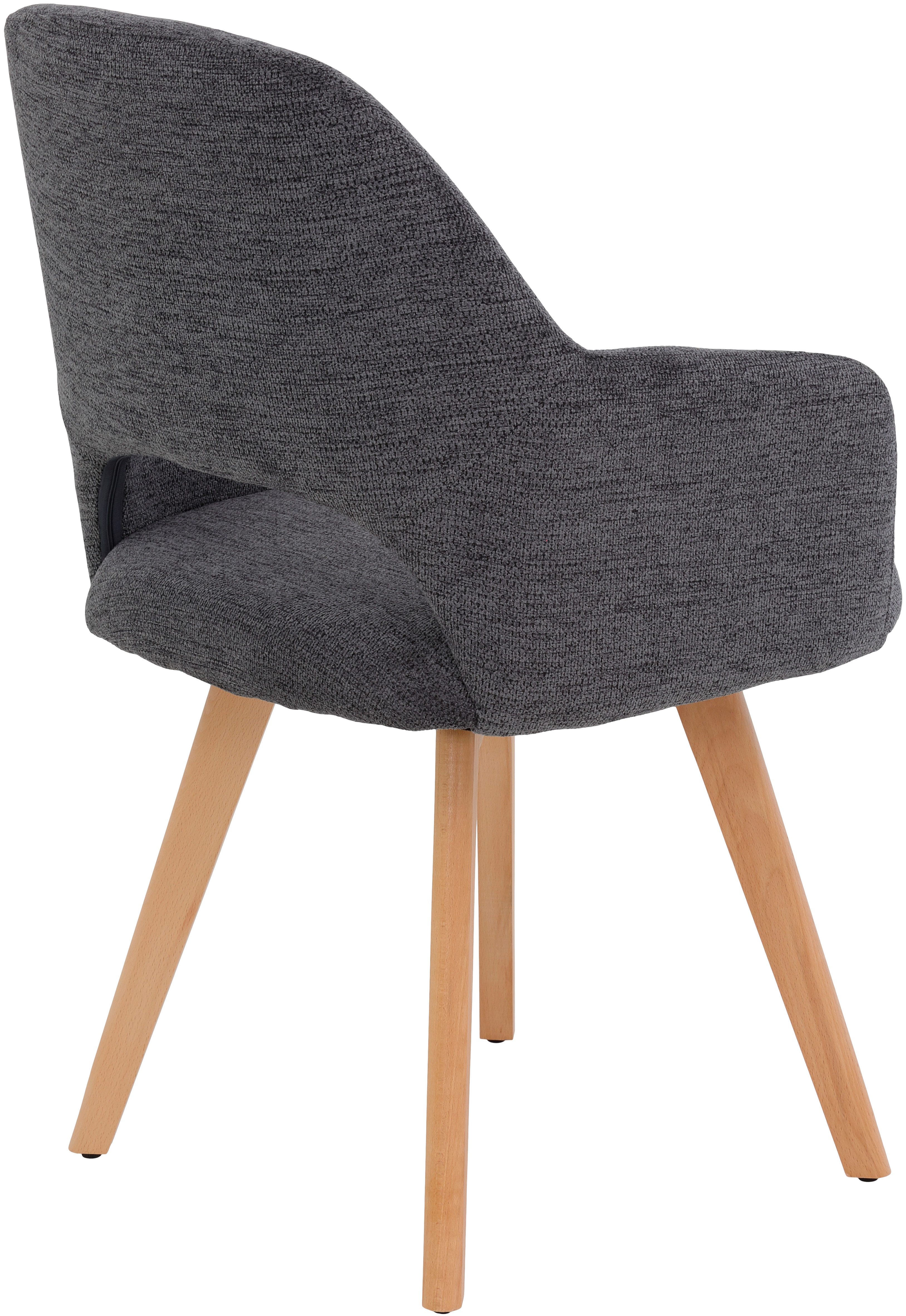 HELA Stoel met armleuningen SOFIA armstoel met massief houten frame, bekleding webstof Eetkamerstoel, fauteuil met armleuningen, subtiele ruguitsparing (set, 2 stuks)