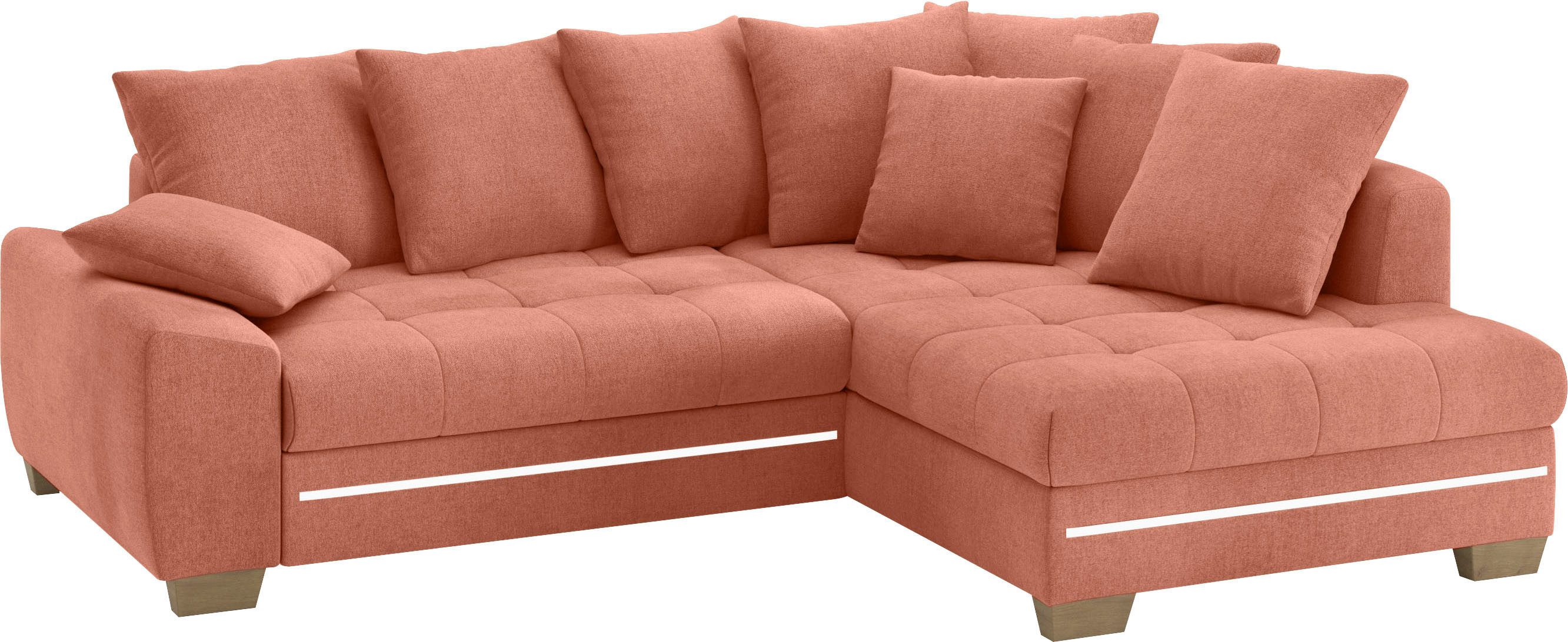 Mr. Couch Hoekbank Nikita II, L-vorm met koudschuim, rgb-led-verlichting, optioneel met bed, bedlade oranje, hoekbanken