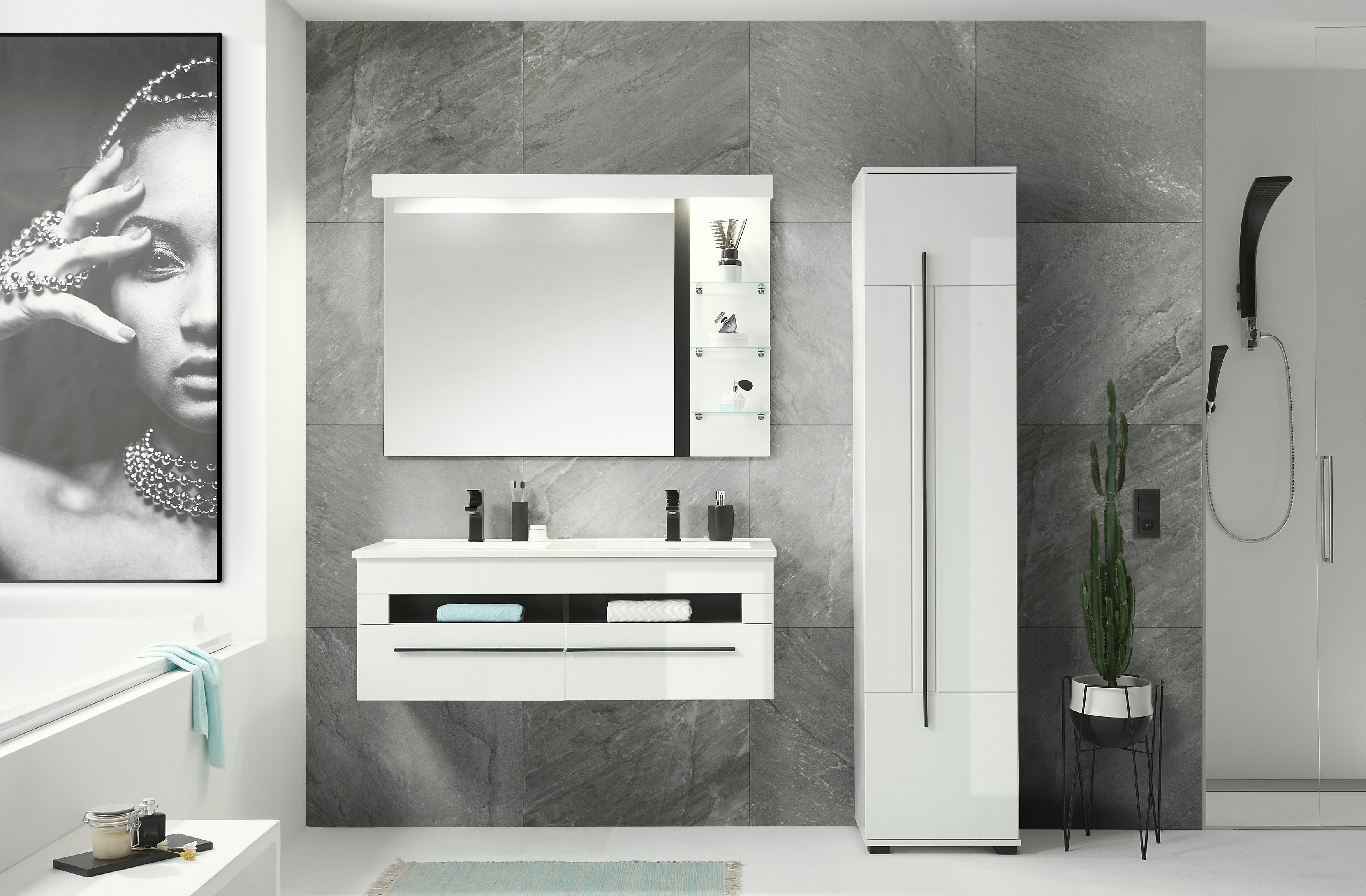 INOSIGN Hoge kast Cantara, Badschrank in Hochglanz Weiß, Hochschrank im modernen Design
