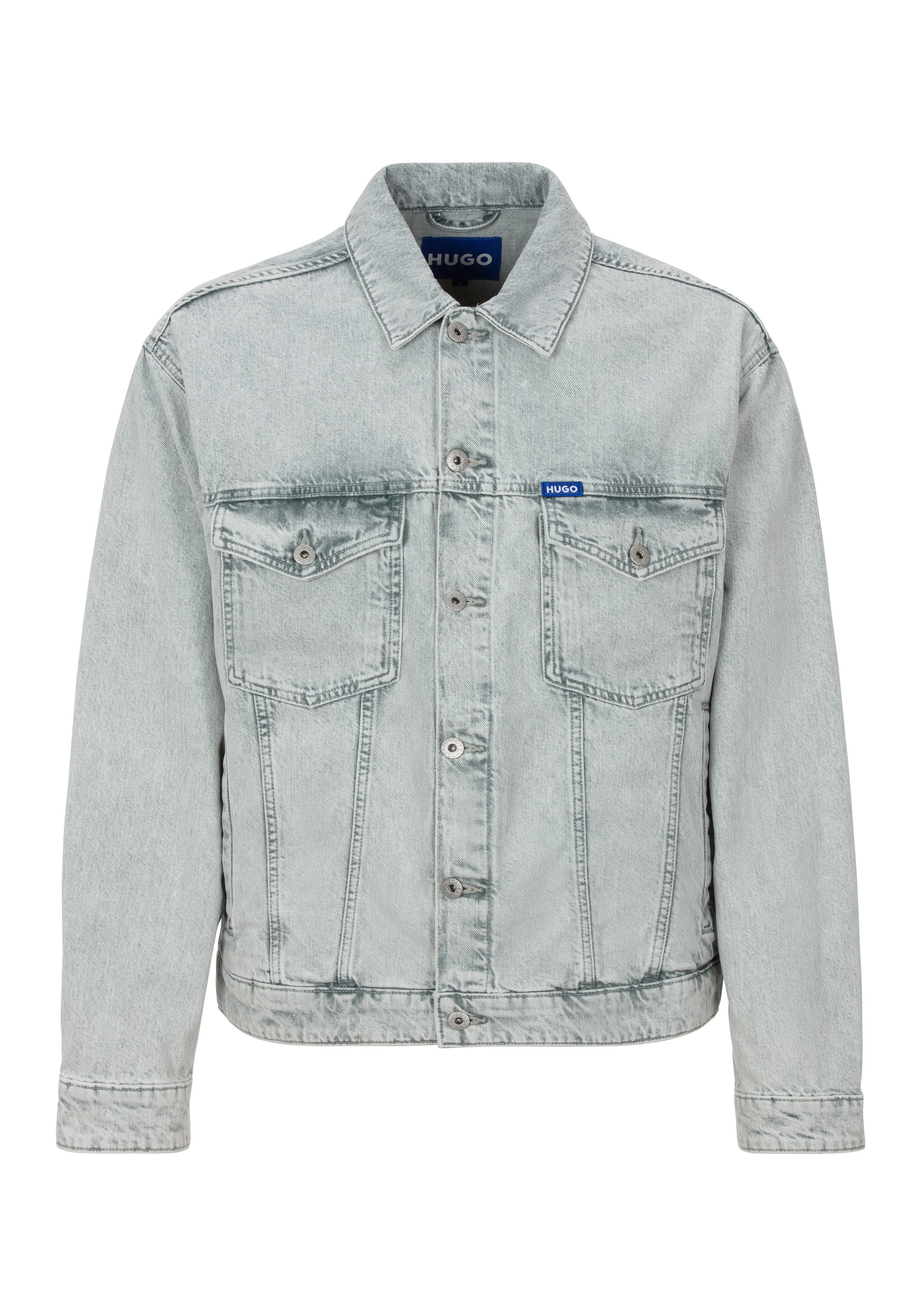 HUGO Blue Jeansjack Dex met lederen boss badge