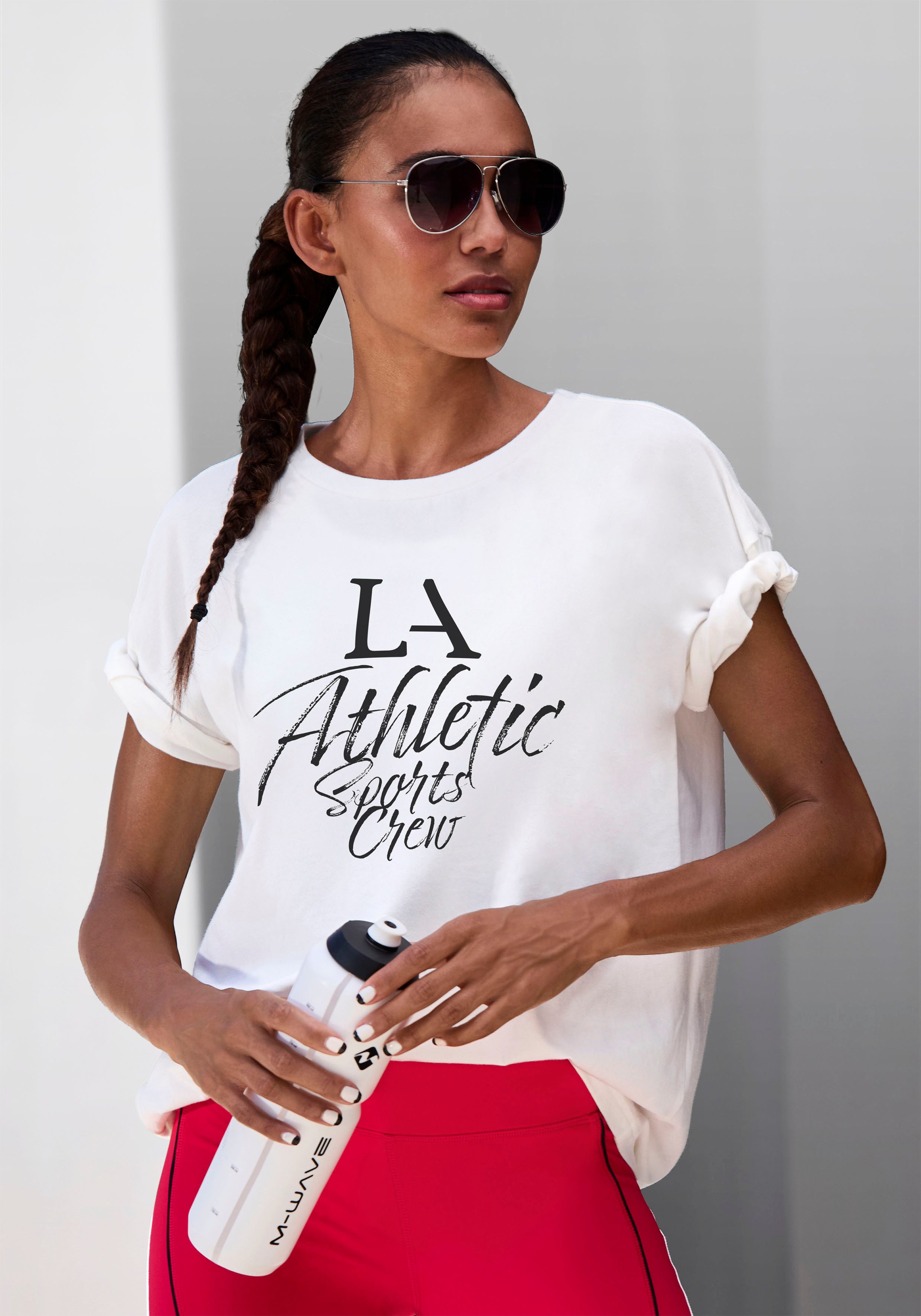 active by Lascana T-shirt in oversized snit met sportieve opdruk dames tops maat XL (48/50) wit