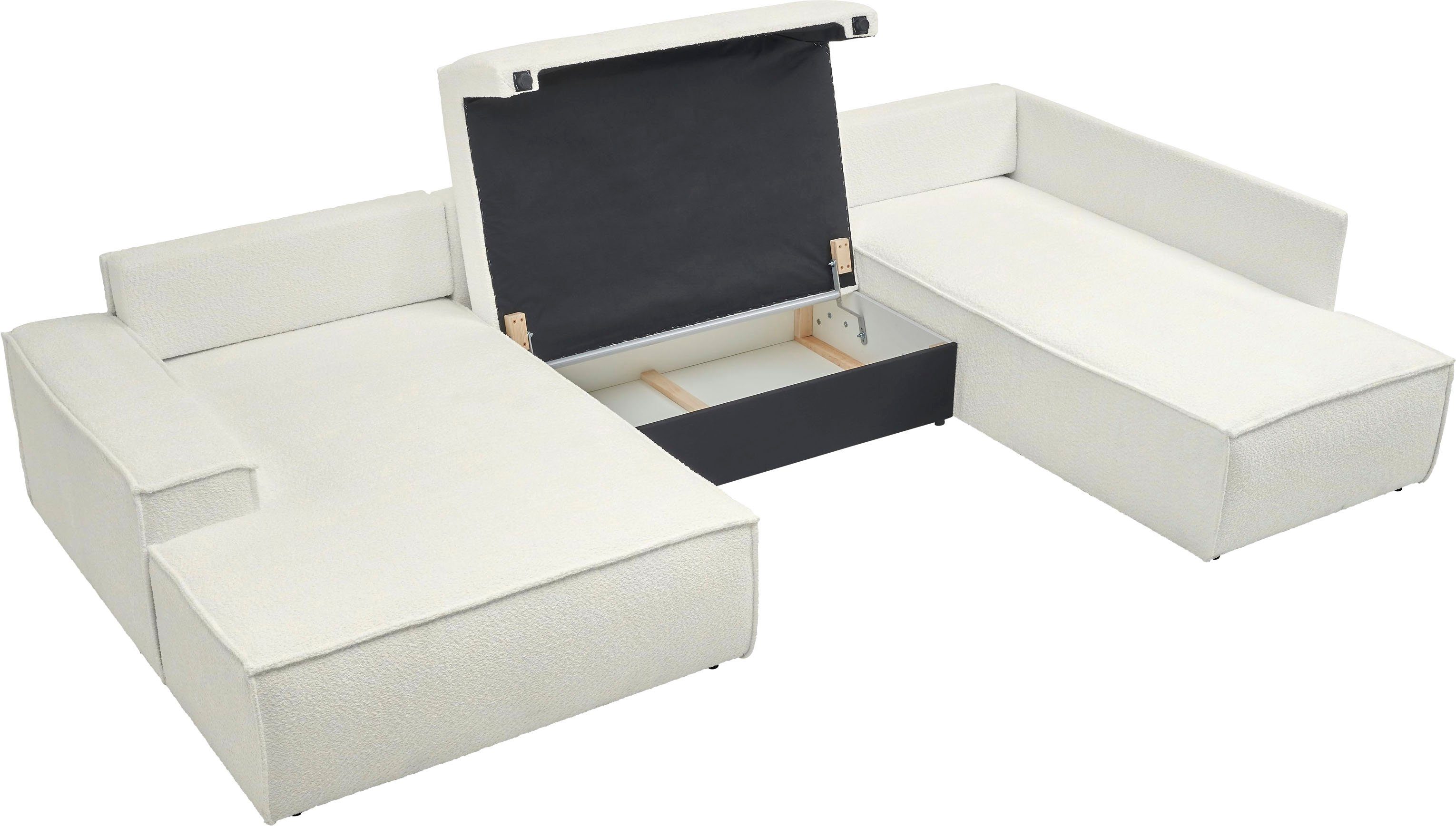 andas Zithoek FINNLEY U-model XXL 329 cm, bedbank, slaapfunctie m. bedkist
