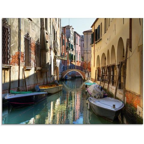 Artland print op glas Boote auf Kanal in Venedig