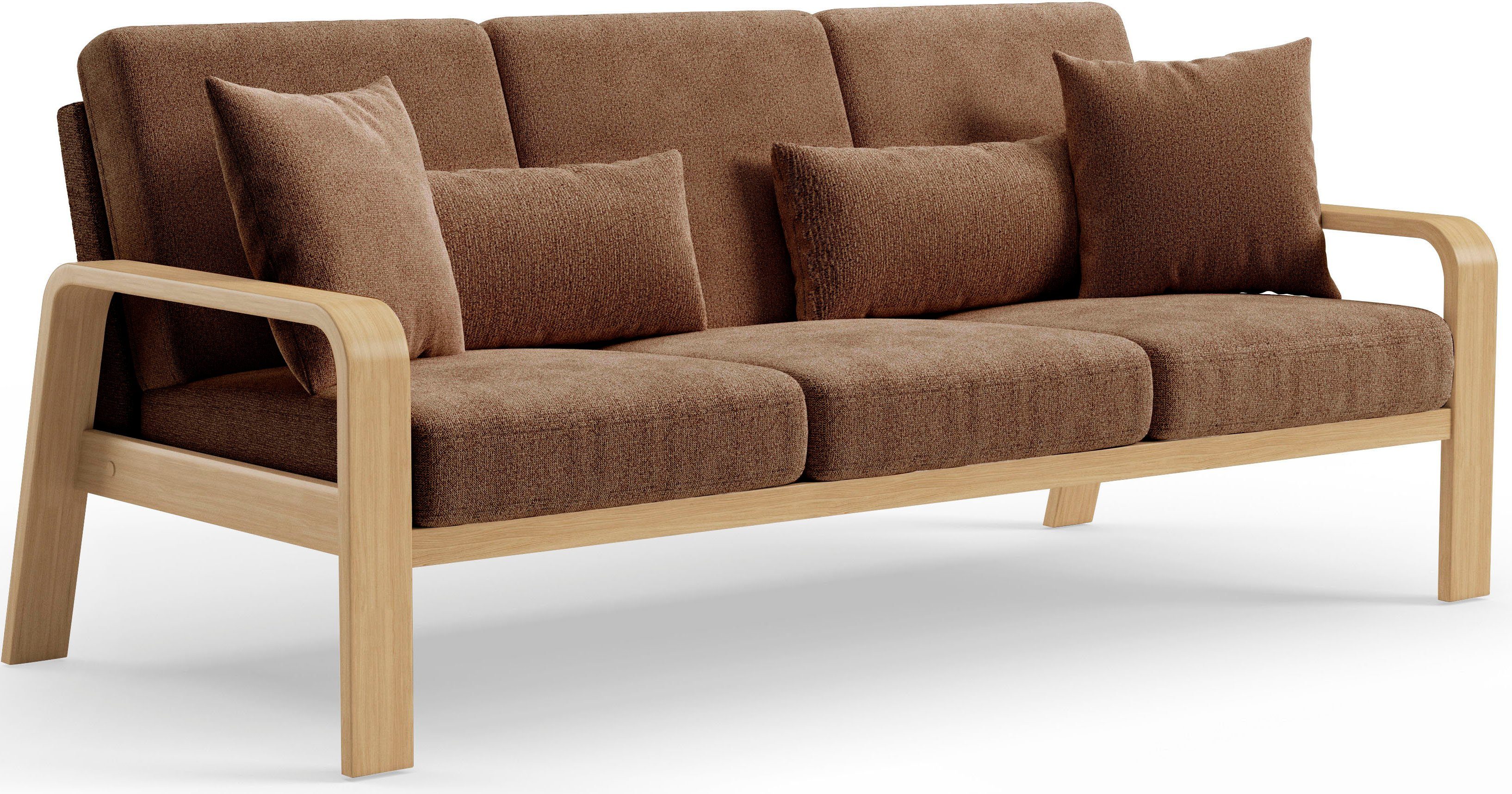 sit&more 3-zitsbank Kolding Armleuningen van natuurlijk beukenhout, verschillende bekledingen en kleuren