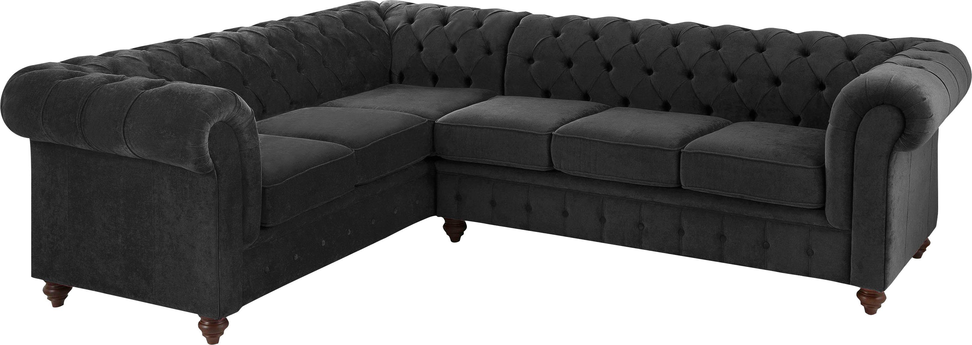 Home affaire Chesterfield-bank Duc hoekbank L-vorm hoogwaardige capitonnage achter, fluwelige look met changerende look