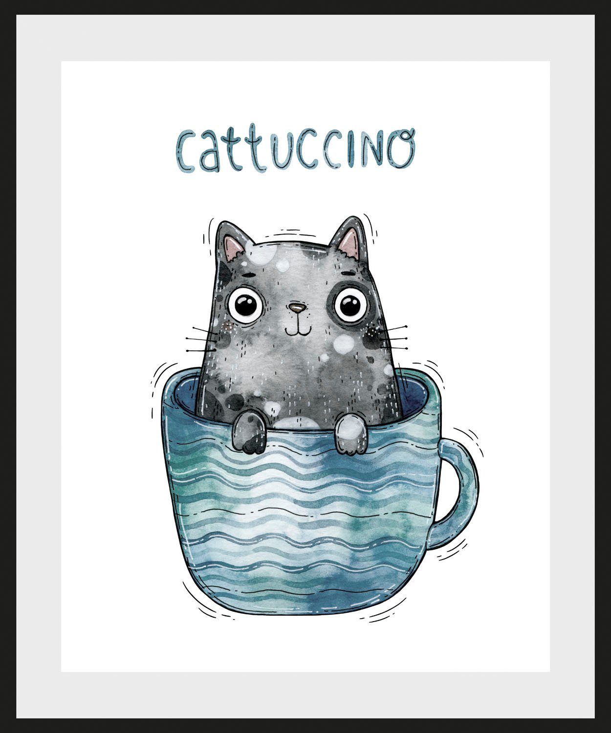 queence Wanddecoratie Cattucino HD premium posterdruk incl. houten lijst (1 stuk)