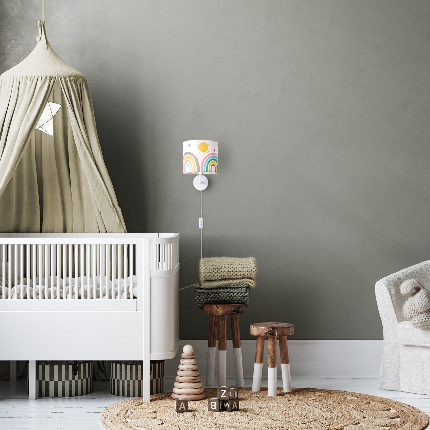 Paco Home Wandlamp Tweet 462 Kinderkamer stekker âˆ…18cm zon wolken sterren kabel 3m E14
