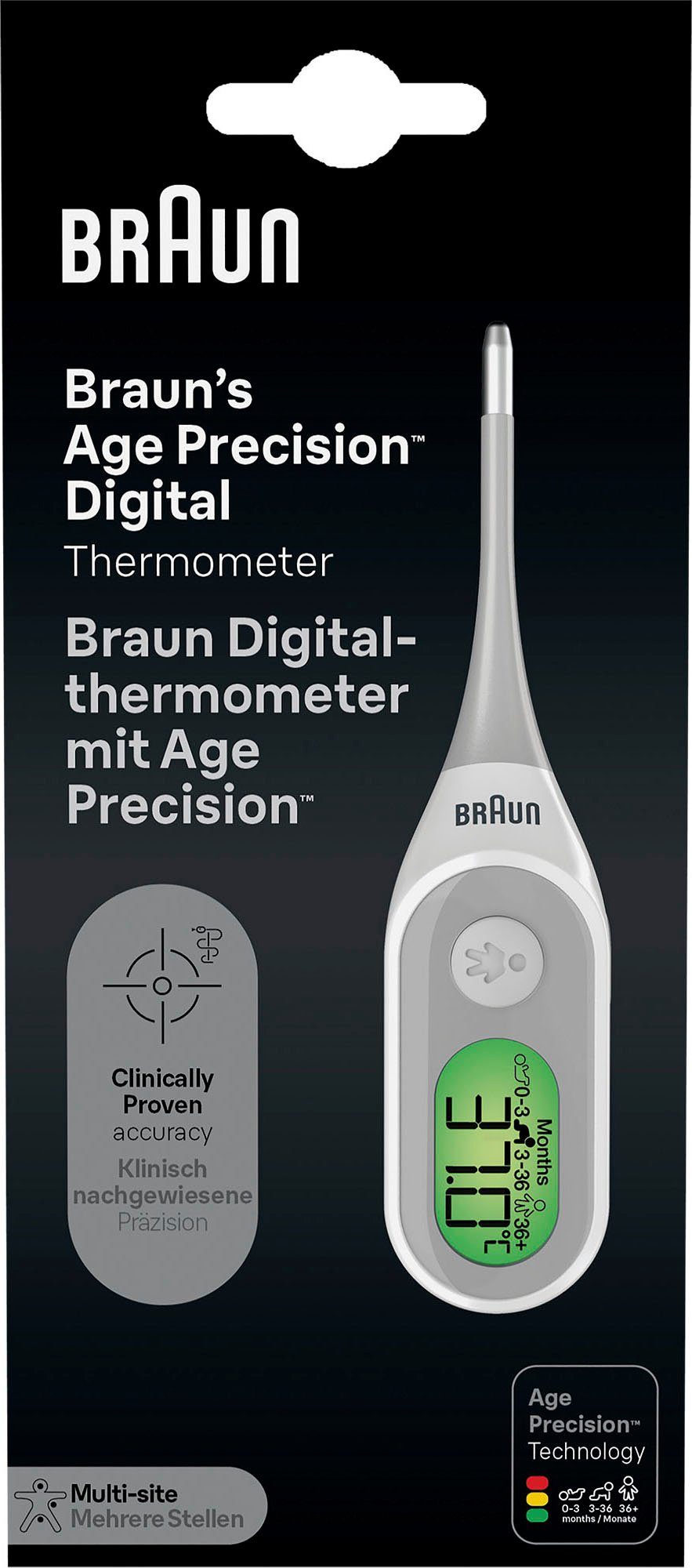 Braun Koortsthermometer PRT2000 digitale thermometer met Age Precision® Leeftijdafhankelijke instelbare koortsgrenswaarde voor het hele gezin