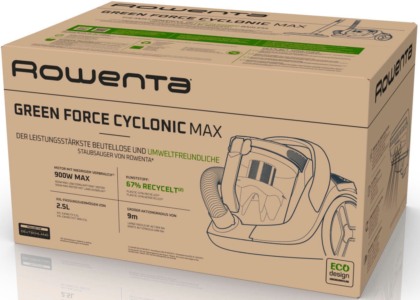 Rowenta Stofzuiger Green Force Cyclonic Max, zakloos met XXL inhoud, compact