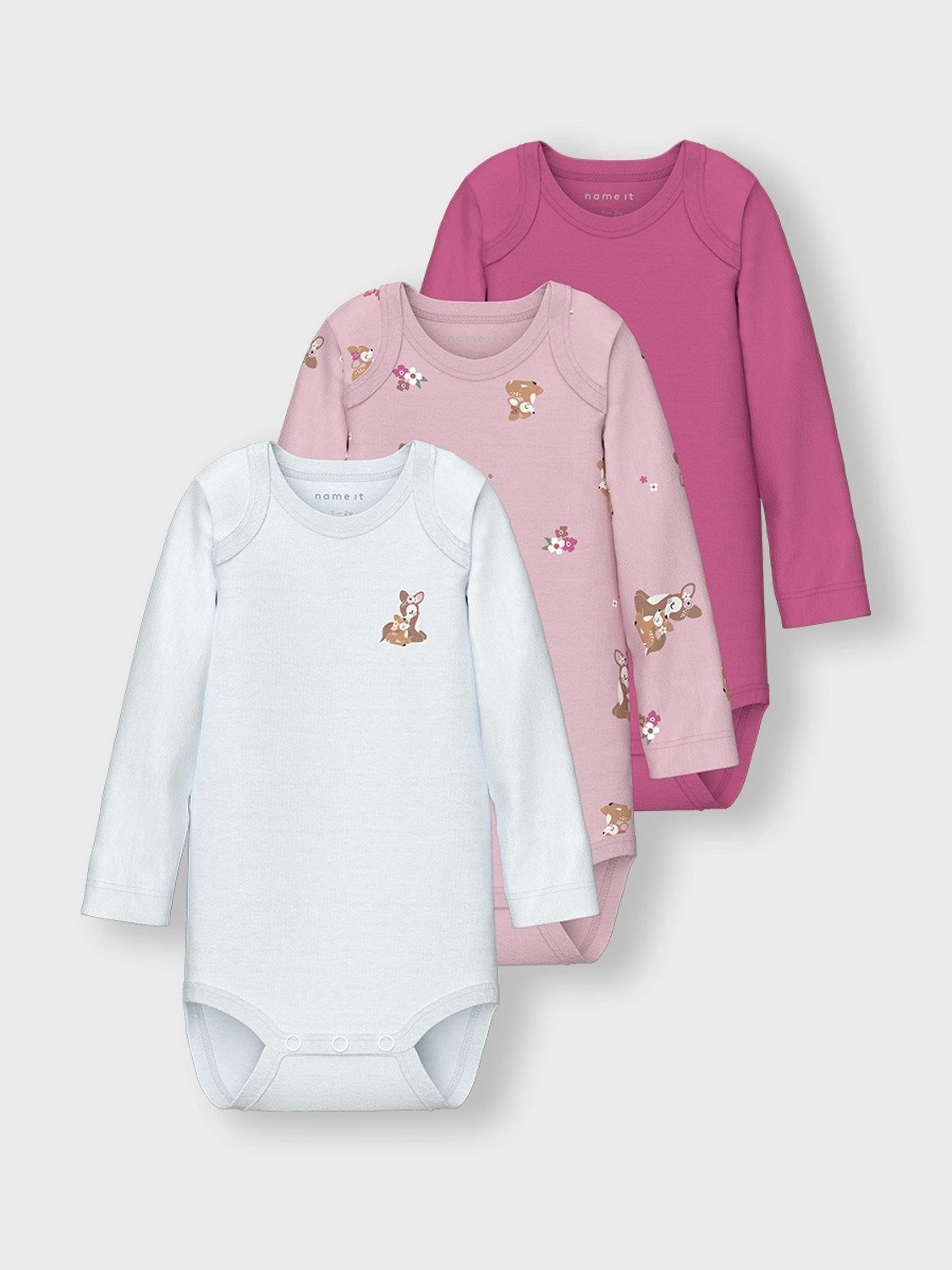 Name It Body met lange mouwen NBFBODY 3P LS IBIS ROSE DEER NOOS (set, 3-delig)